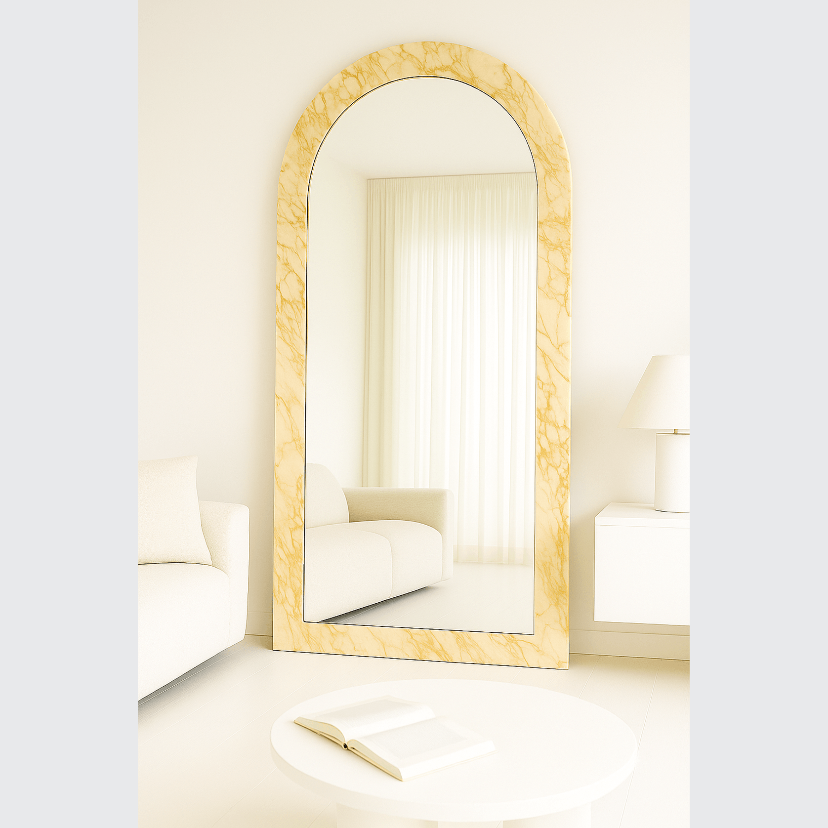 Crescent Arch Mirror - Gold Calcatta gallery detail image