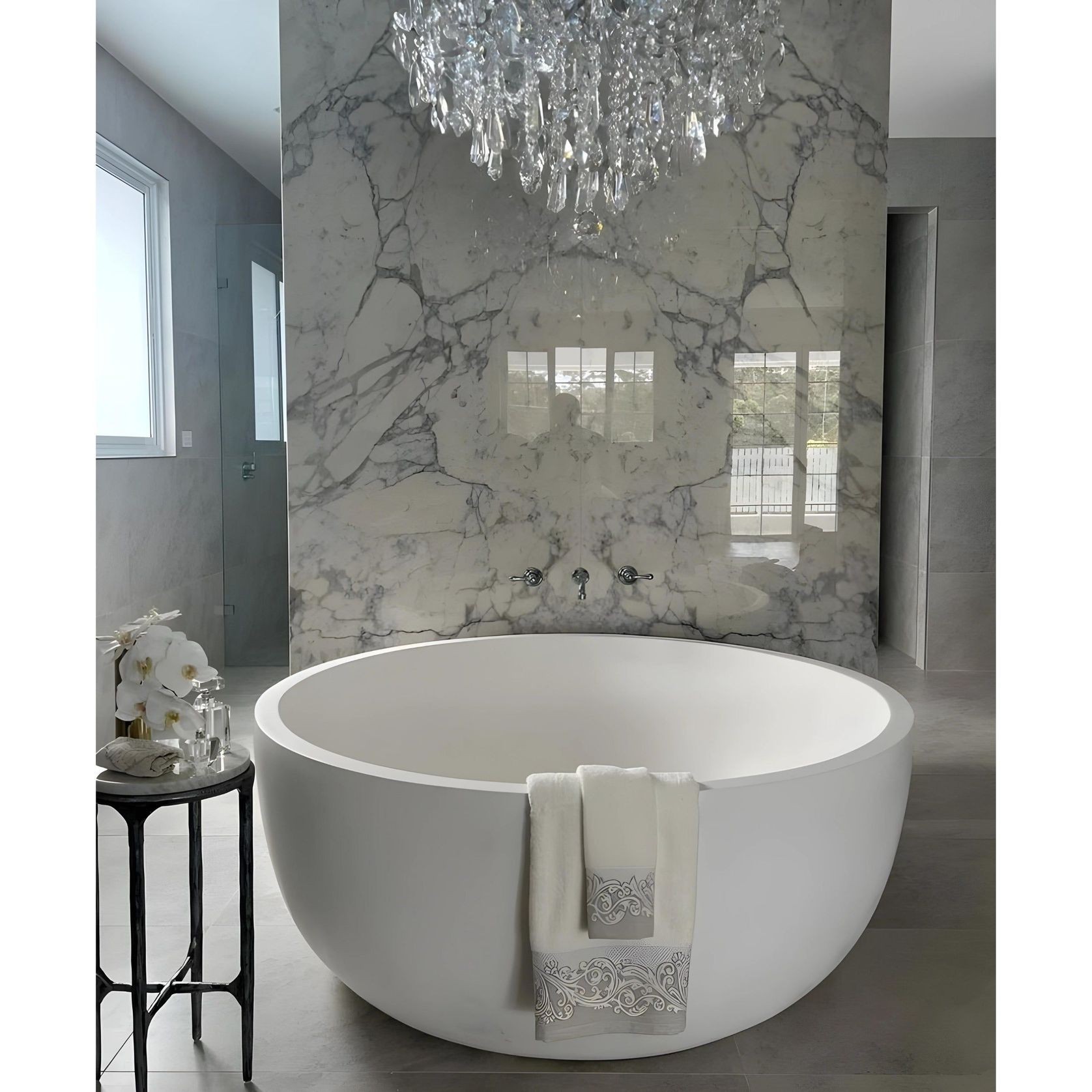 Pietra Bianca Romeo Freestanding Stone Bathtub With Multicolour (Available In 1350mm And 1500mm) gallery detail image