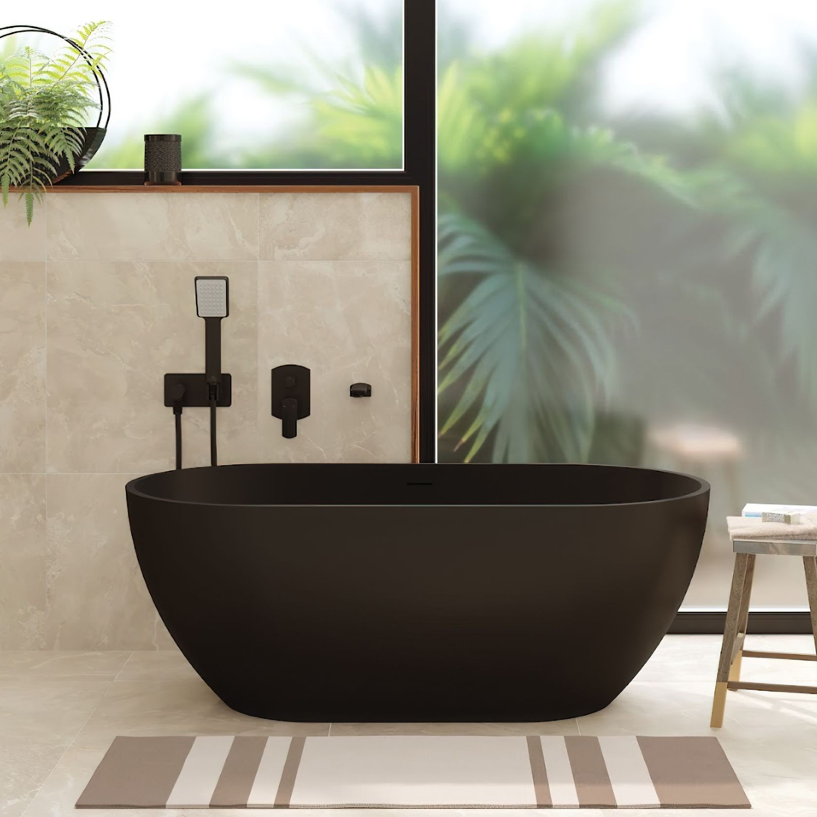 Luciana Matte Black Stone Bath ArchiPro AU