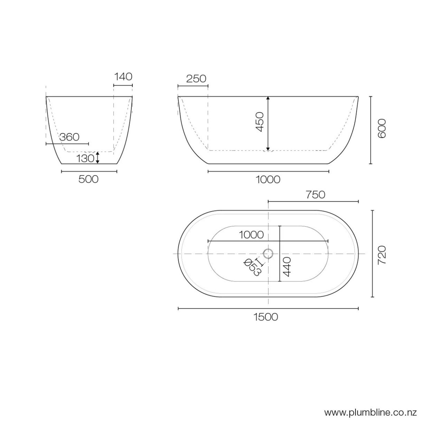 Kurv 1500 Freestanding Bath Matt White gallery detail image