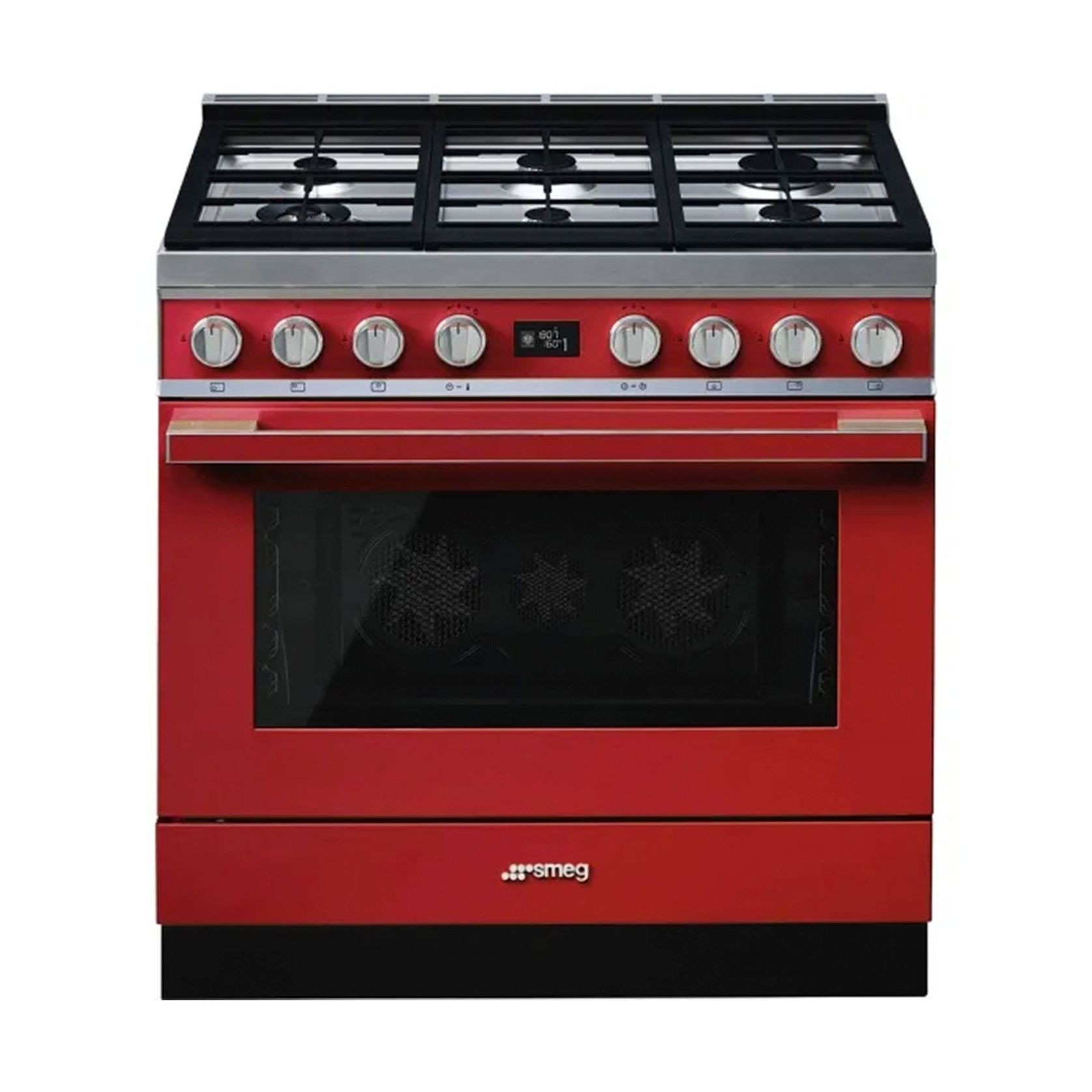 Smeg Portofino 90cm Pyrolytic Dual Fuel Cooker - Red gallery detail image