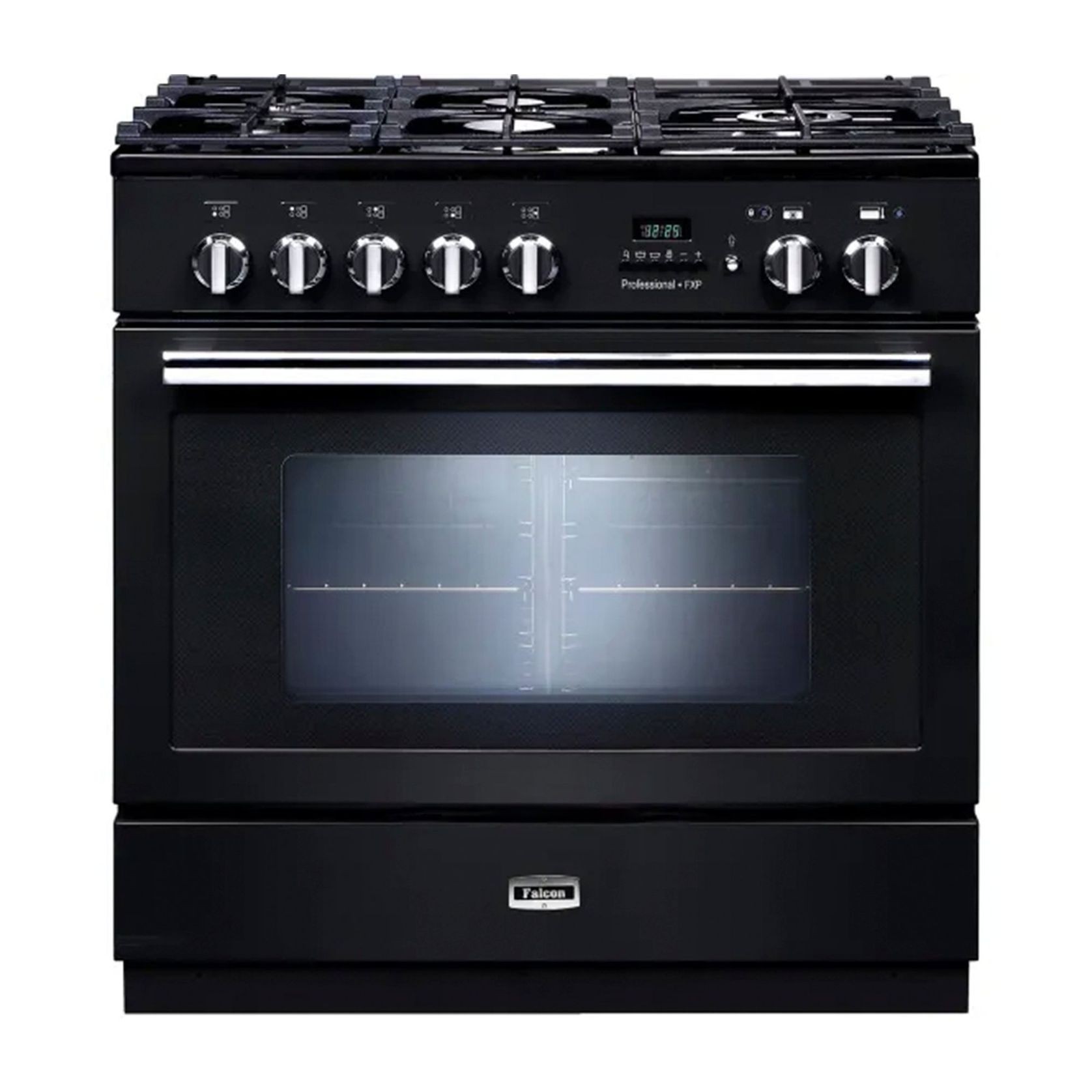 Falcon Professional+ 90cm 5 Burner Dual Fuel Pyrolytic Cooker - Black/Chrome gallery detail image
