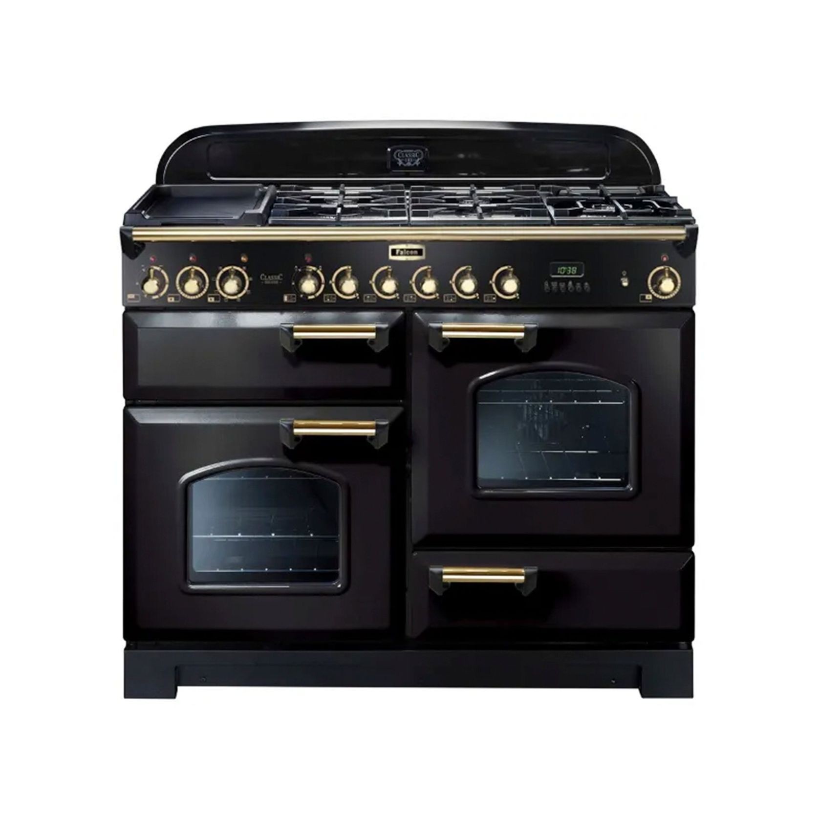Falcon Classic Deluxe 110cm 5 Burner Dual Fuel Cooker - Black & Brass gallery detail image