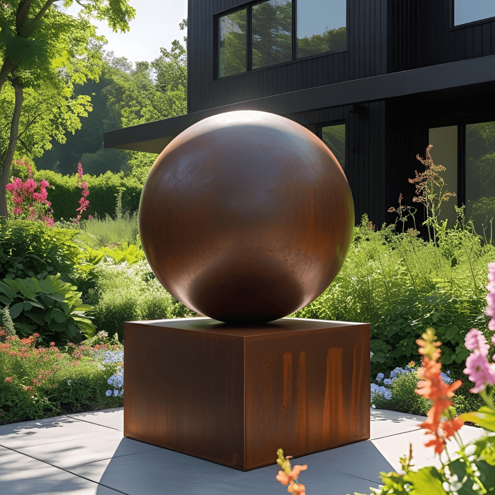 Corten Sphere on Plinth Sculpture gallery detail image