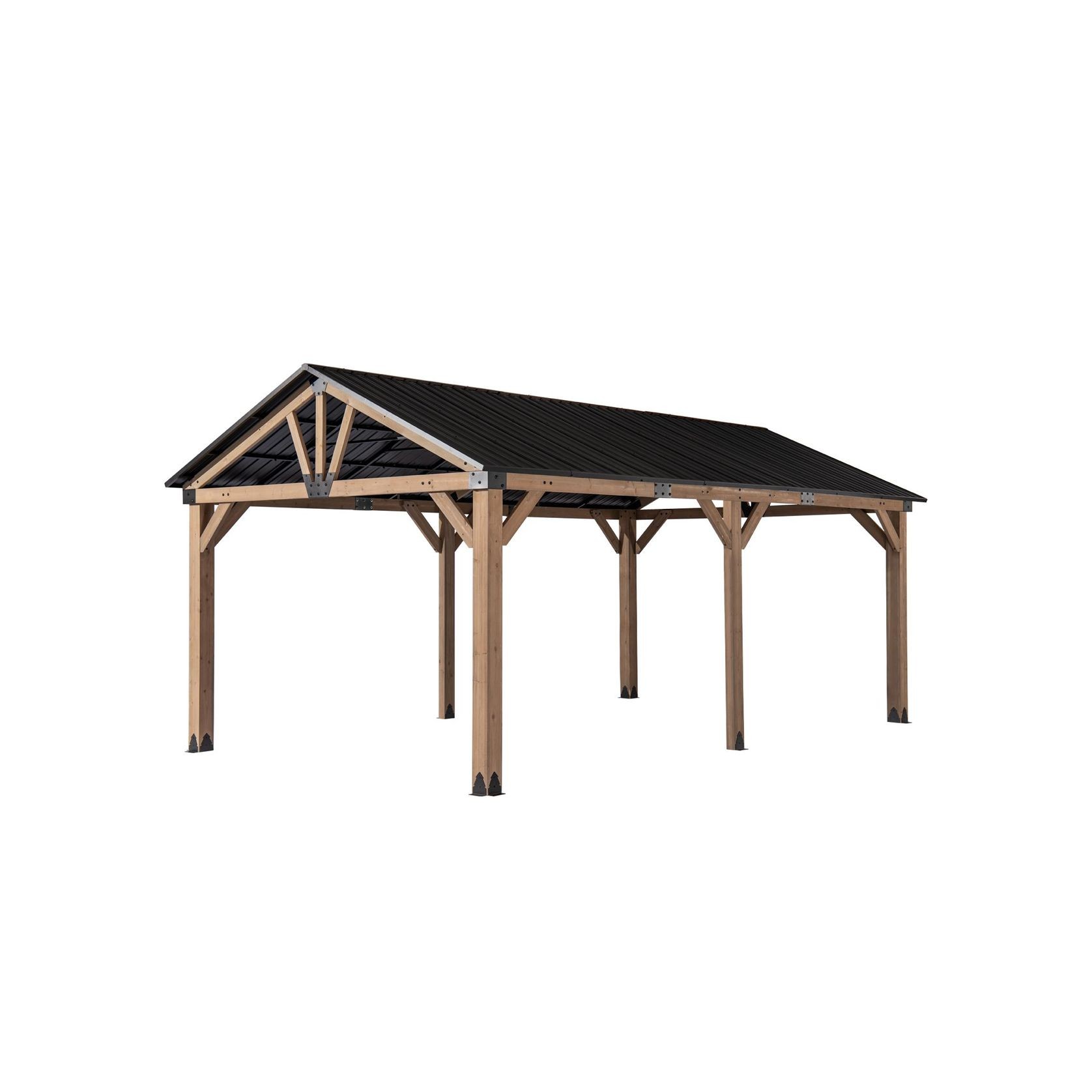 Cedar Wood Patio Gazebo with Black Hard Top Roof gallery detail image