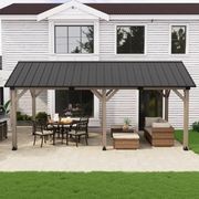 Cedar Wood Patio Gazebo with Black Hard Top Roof gallery detail image