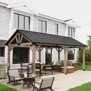 Cedar Wood Patio Gazebo with Black Hard Top Roof gallery detail image