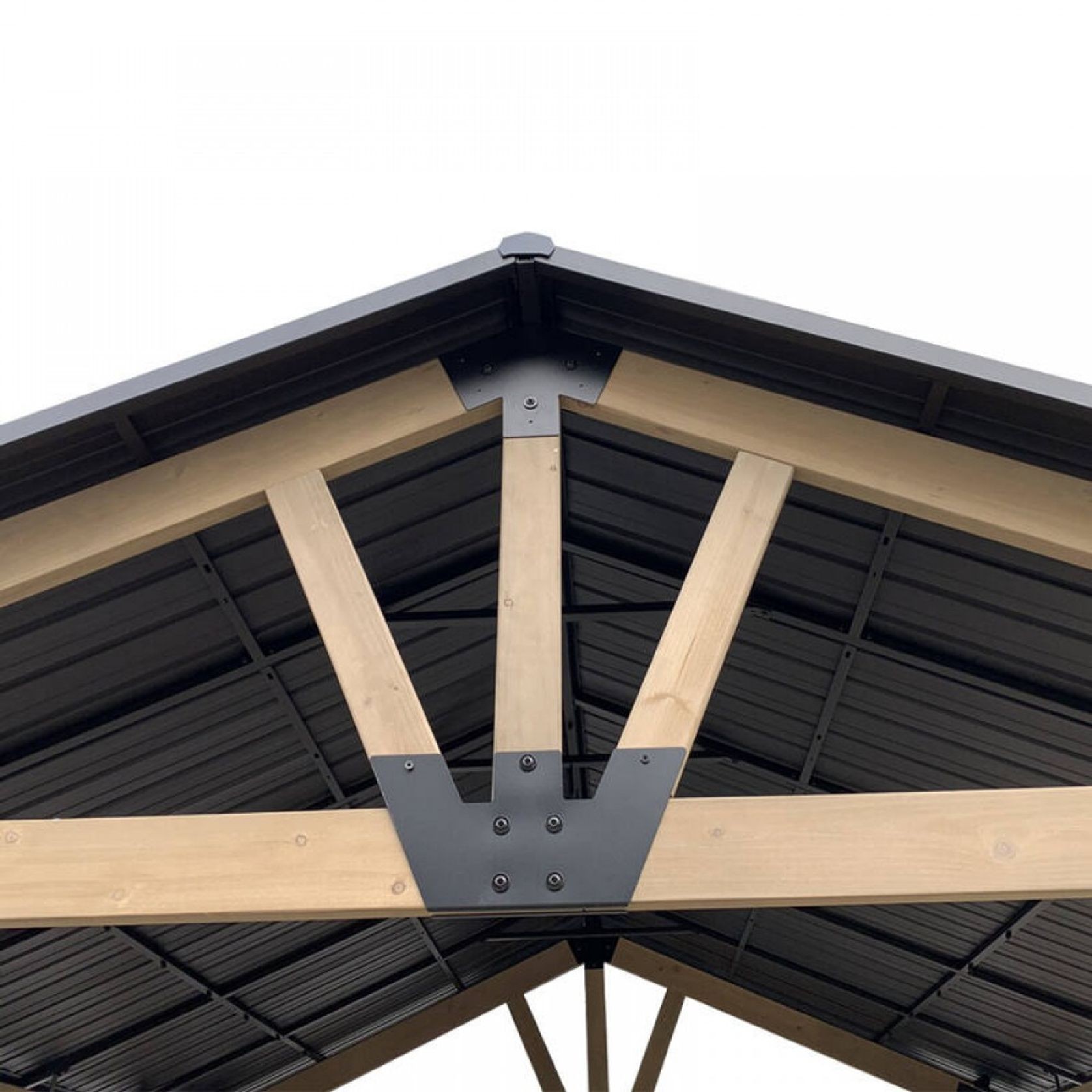 Cedar Wood Patio Gazebo with Black Hard Top Roof gallery detail image