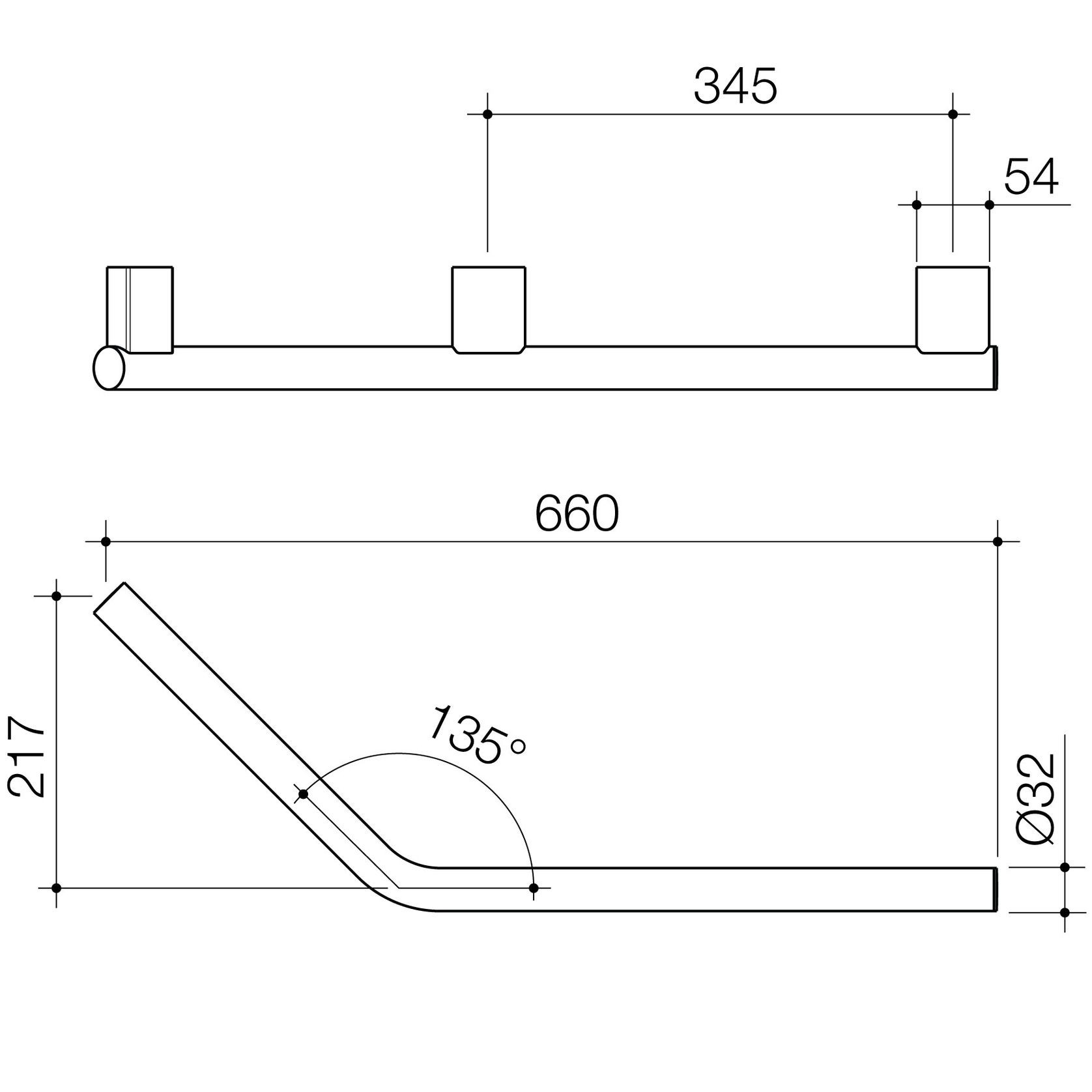 Opal Support Rail 135 Degree Right Handed gallery detail image
