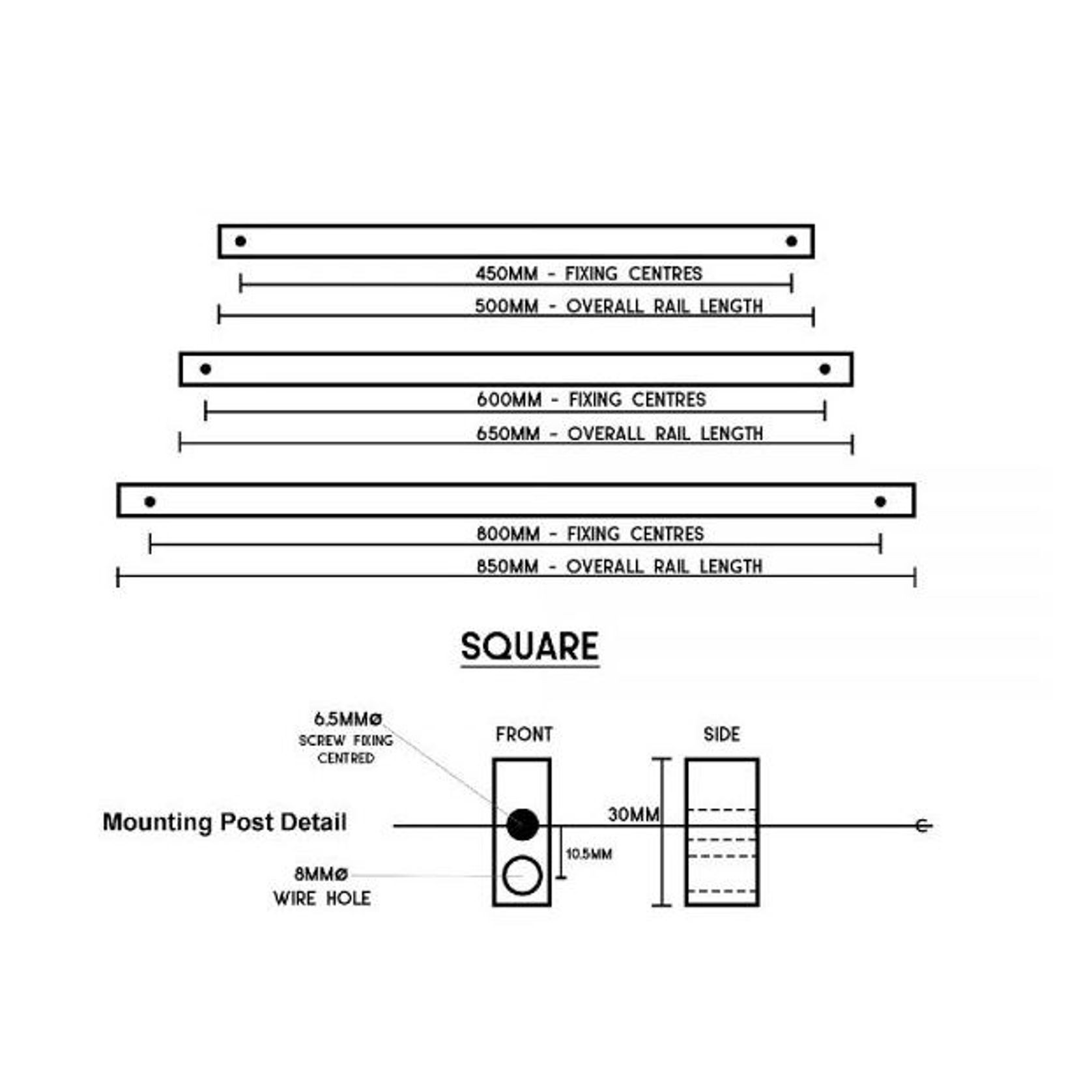 Towel Rail Bar Square 12V 500mm Brushed Stainless gallery detail image
