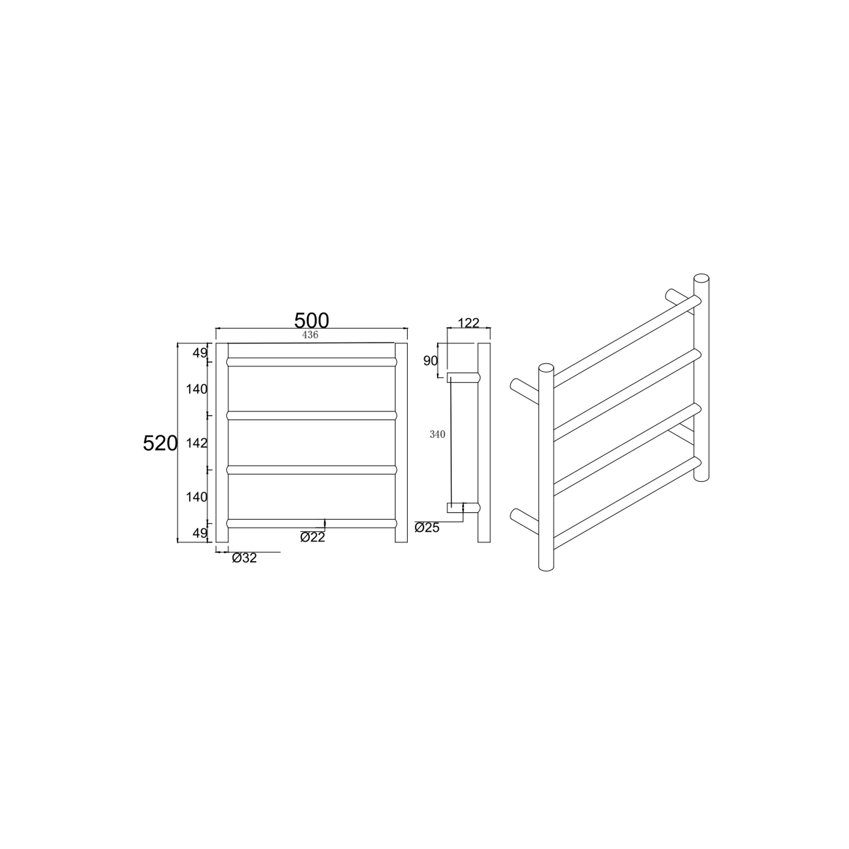 Round Electric Heated Towel Rack 4 Bars gallery detail image