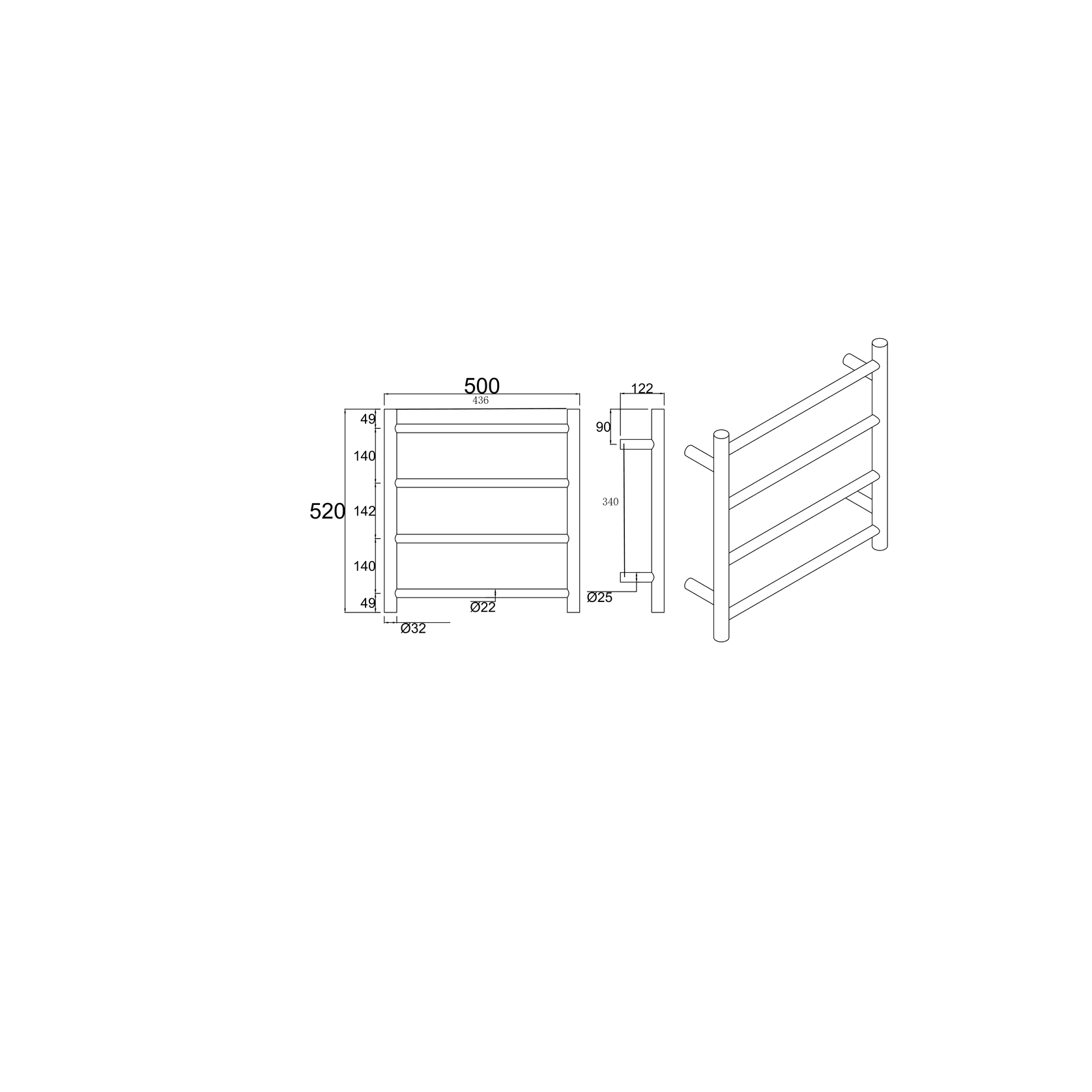 Round Electric Heated Towel Rack 4 Bars BUYG04.R.HTR gallery detail image