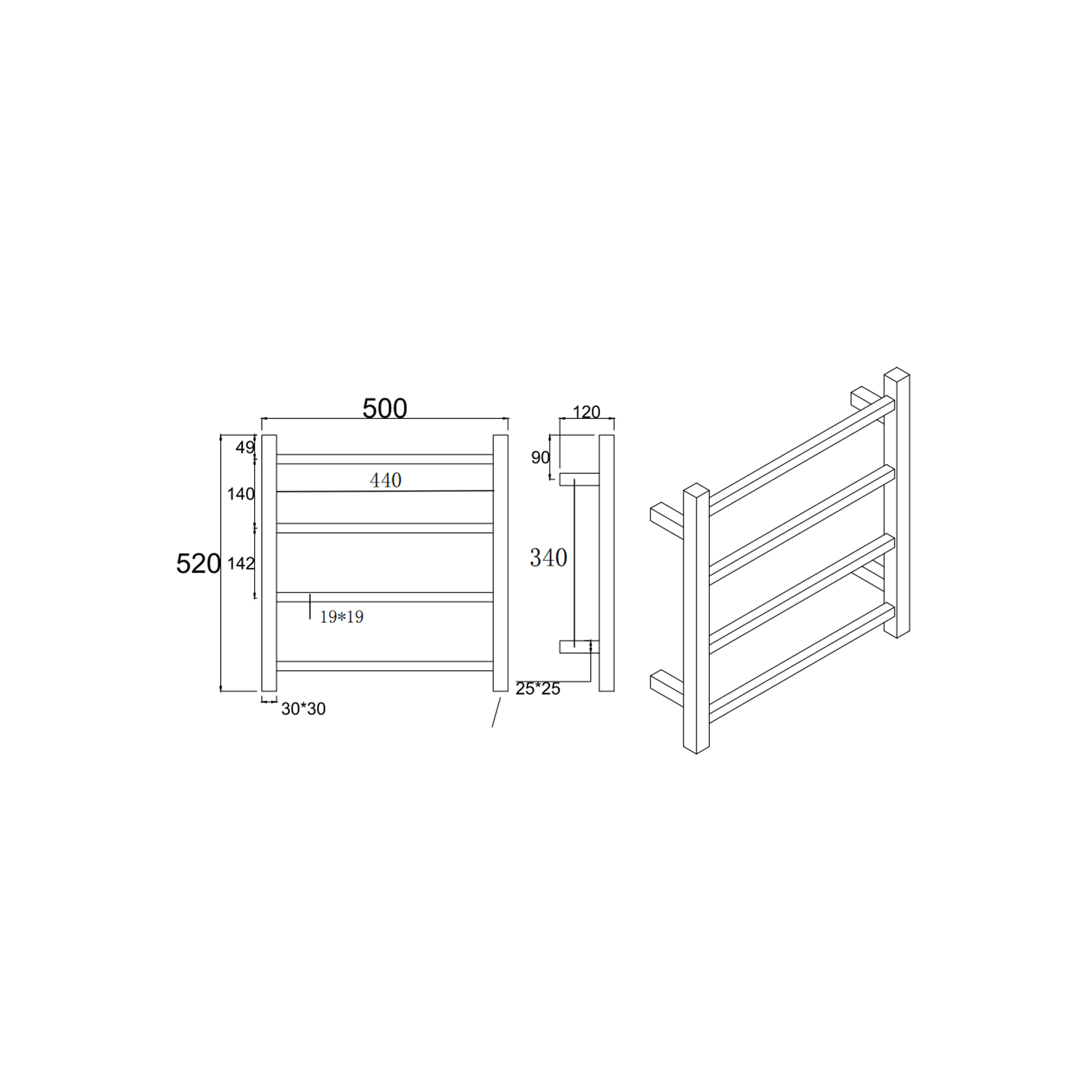 Square Electric Heated Towel Rack 4 Bars BUYG04.S.HTR gallery detail image