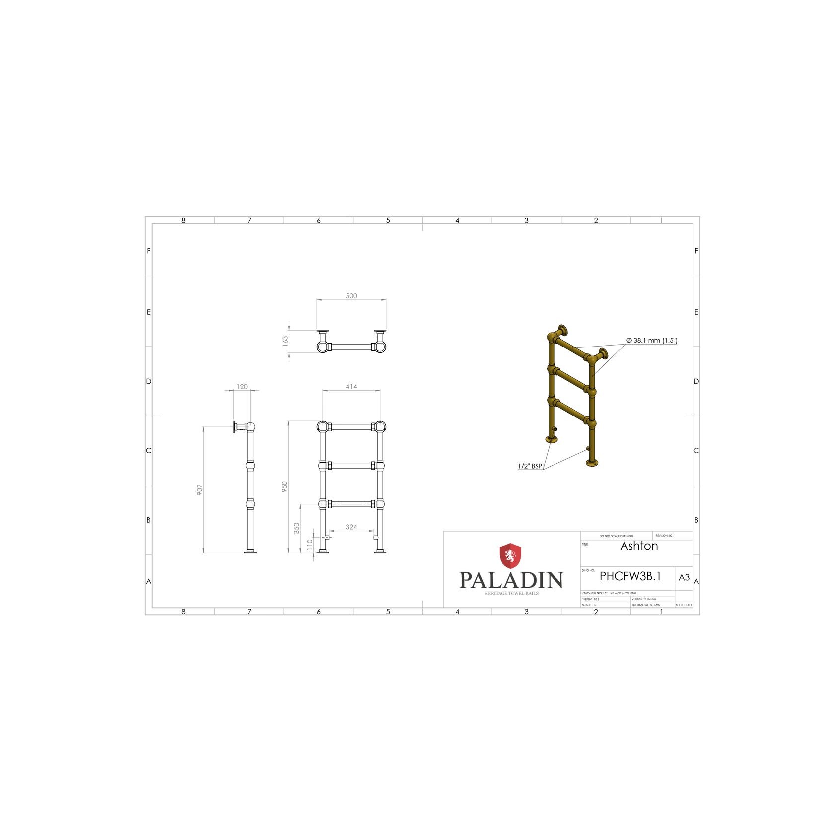Paladin 3 Bar Ashton Towel Rail (Antique Bronze) gallery detail image