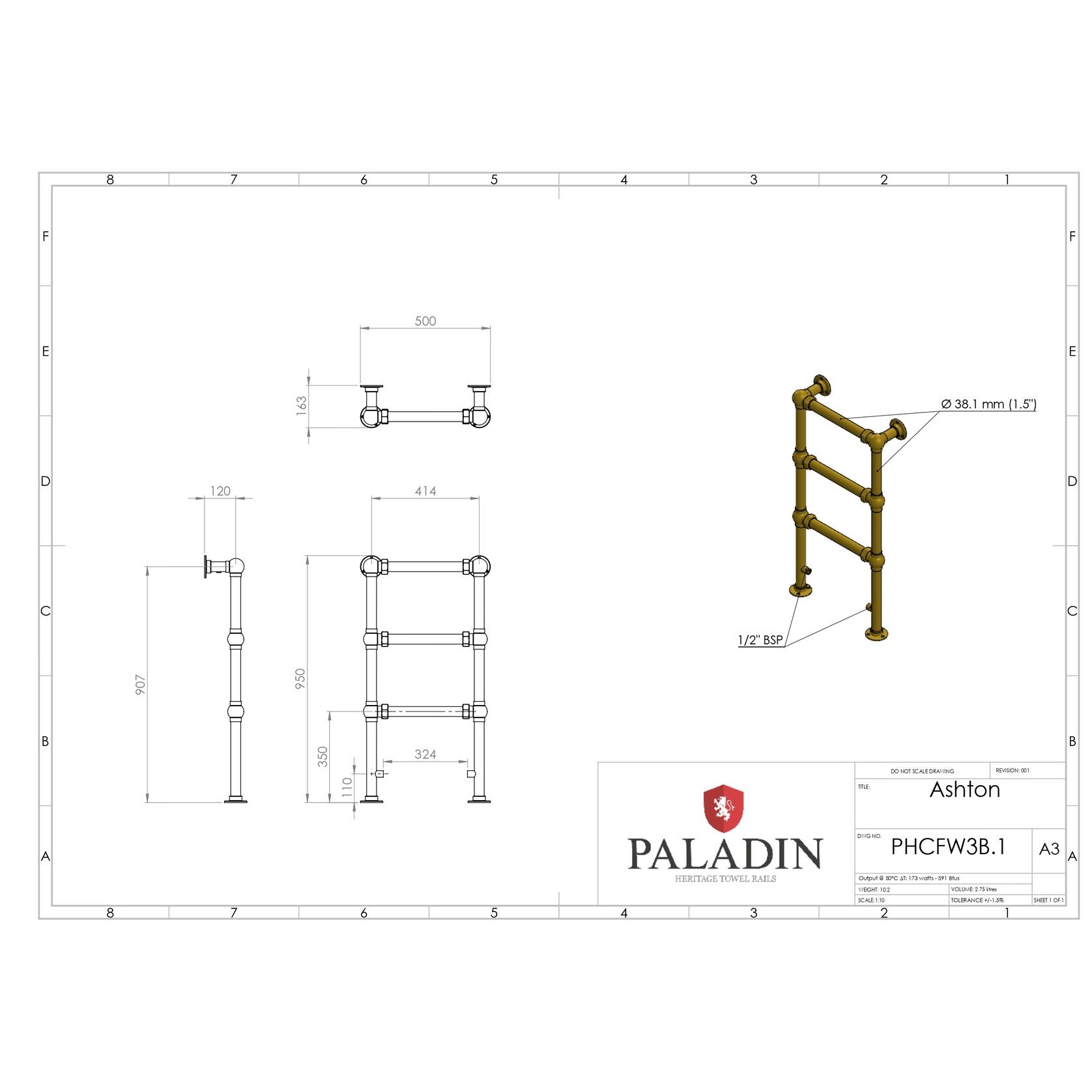 Paladin 3 Bar Ashton Towel Rail (Antique Bronze) gallery detail image
