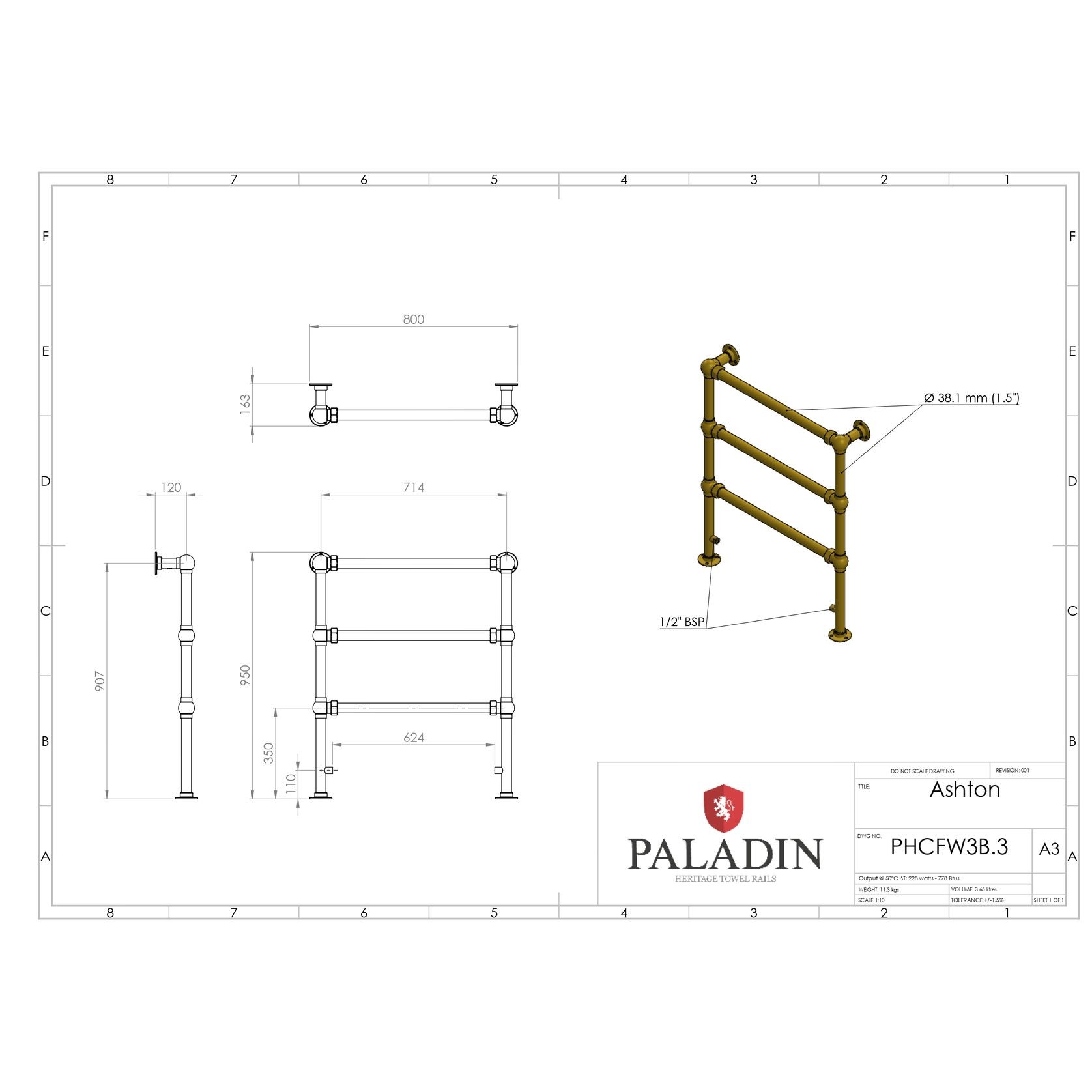 Paladin 3 Bar Ashton Towel Rail (Antique Bronze) gallery detail image