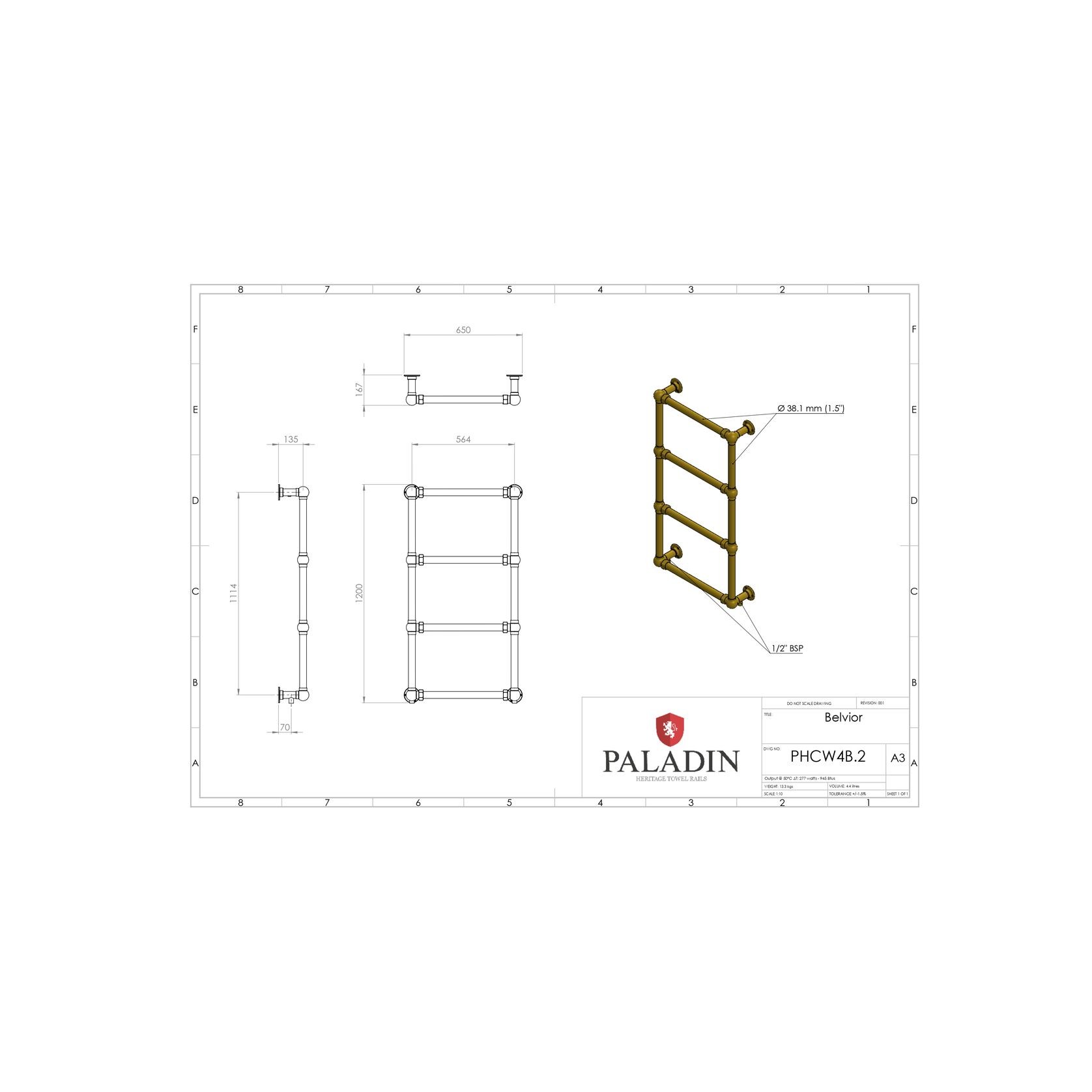 Paladin 4 Bar Belvoir Towel Rail (Antique Brass) gallery detail image