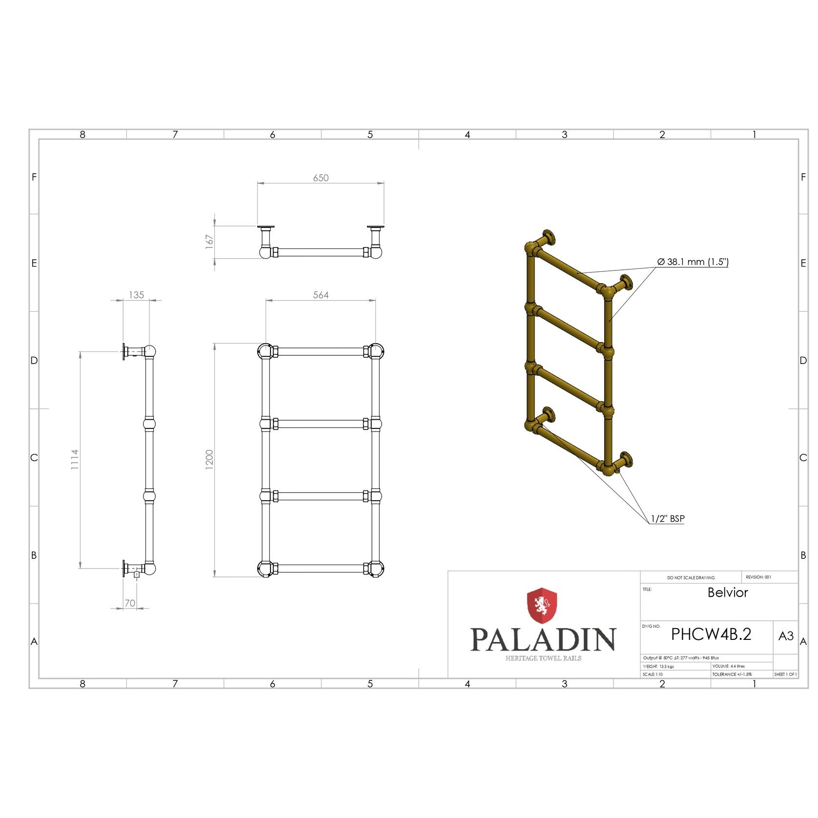 Paladin 4 Bar Belvoir Towel Rail (Antique Brass) gallery detail image