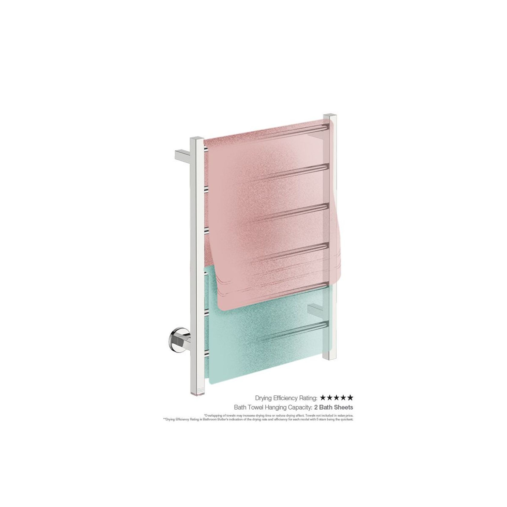 CONTOUR 6 Bar 530mm Straight Heated Towel Rail with PTSelect Switch gallery detail image