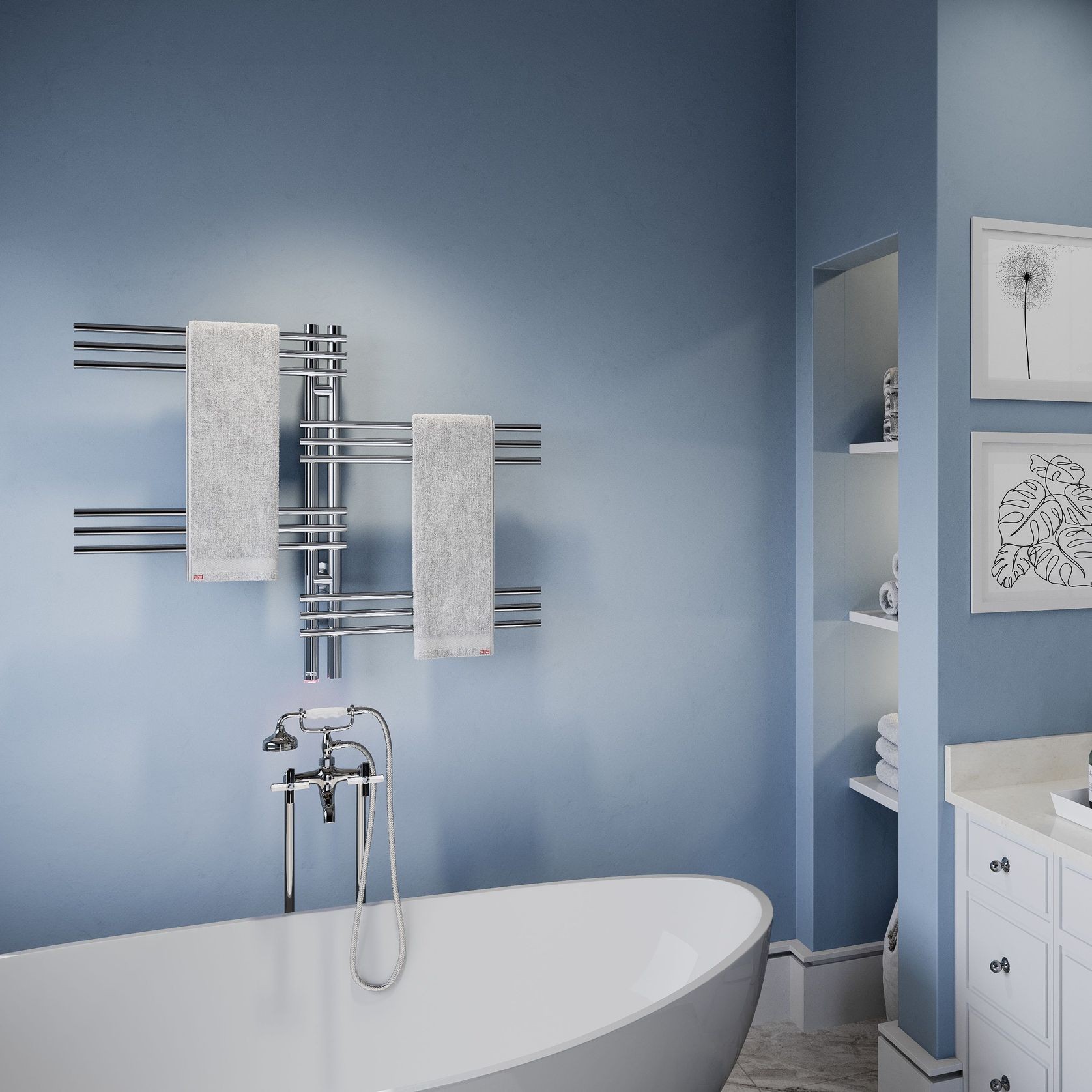 LOFT DUO 12 Bar 1000mm Straight Heated Towel Rail with PTSelect Switch gallery detail image