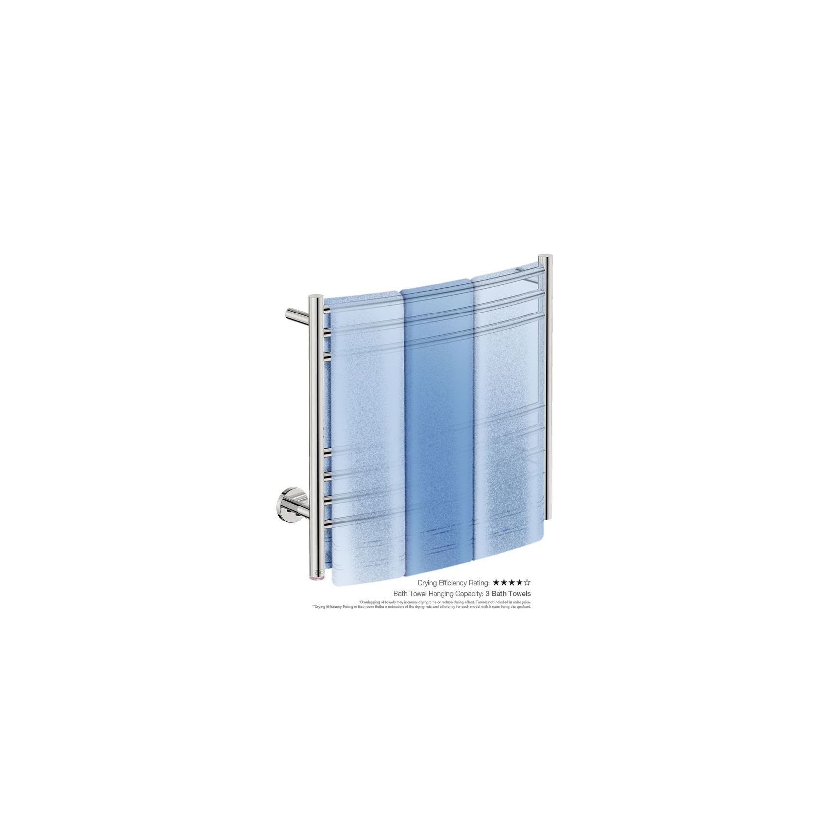 NATURAL 7 Bar 650mm Curved Heated Towel Rail with PTSelect Switch gallery detail image