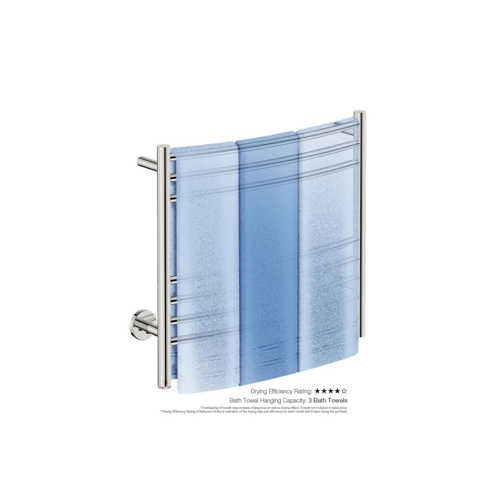 NATURAL 7 Bar 650mm Curved Heated Towel Rail with PTSelect Switch gallery detail image