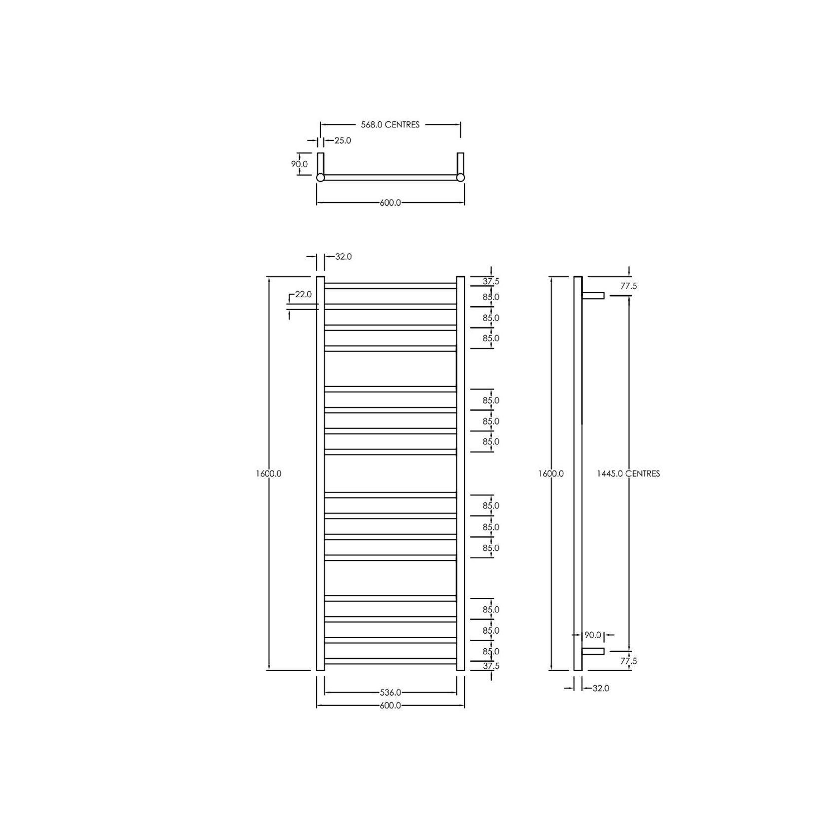 Round Towel Rail 240V 1600 x 600mm Satin Black gallery detail image