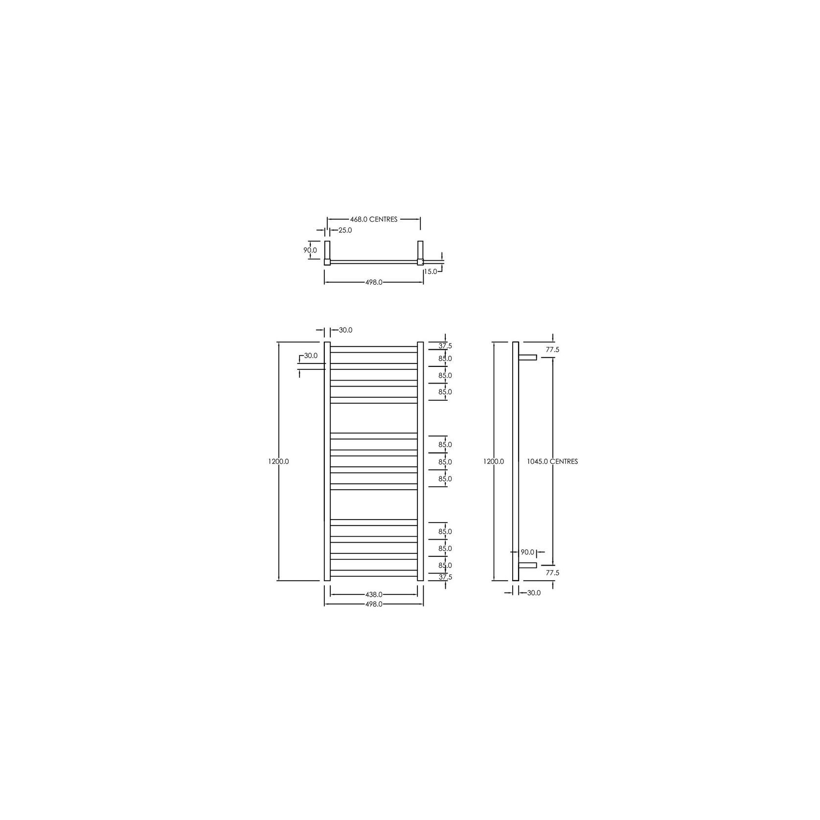 Square Towel Rail 240V 1200 x 500mm Satin Black gallery detail image