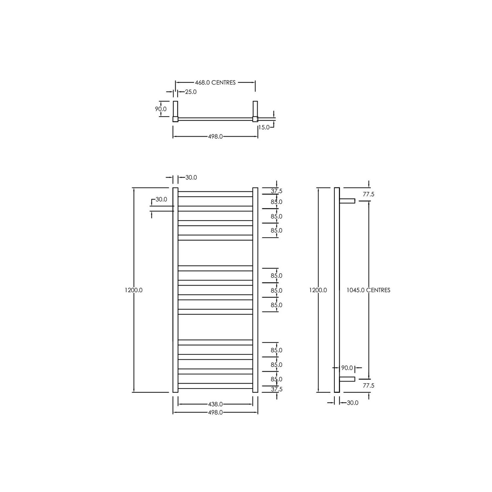 Square Towel Rail 240V 1200 x 500mm Brushed Stainless gallery detail image