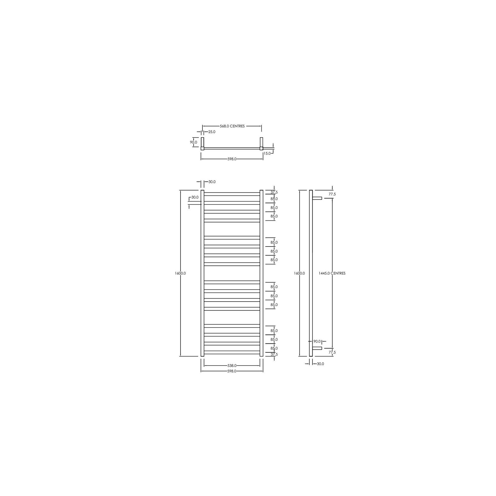 Square Towel Rail 240V 1600 x 600mm Satin Black gallery detail image