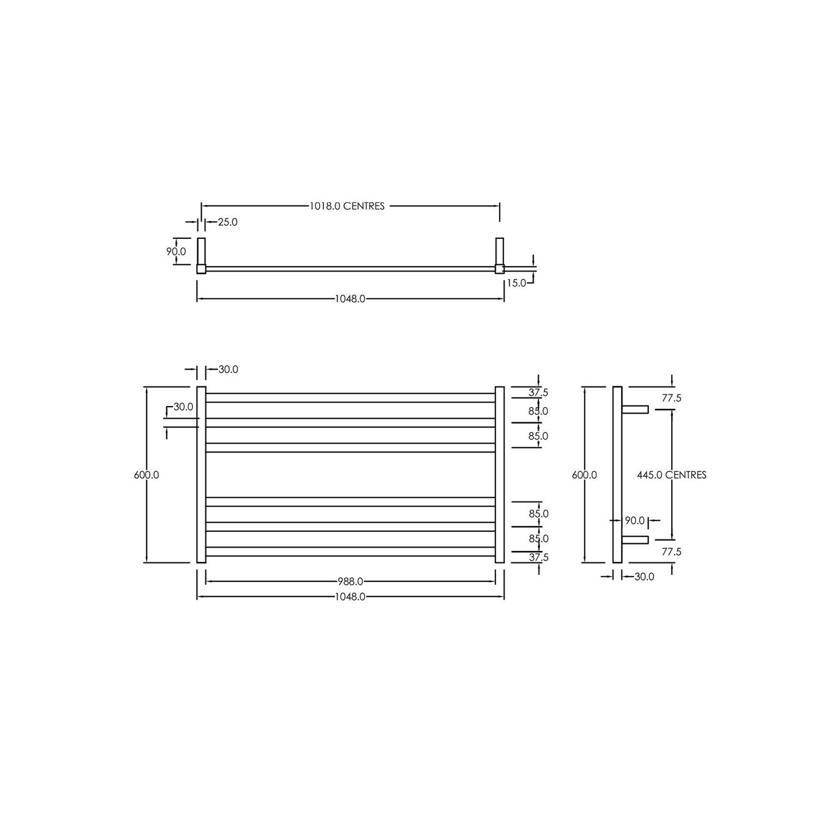 Square Towel Rail 240V 600 x 1050mm Chrome gallery detail image