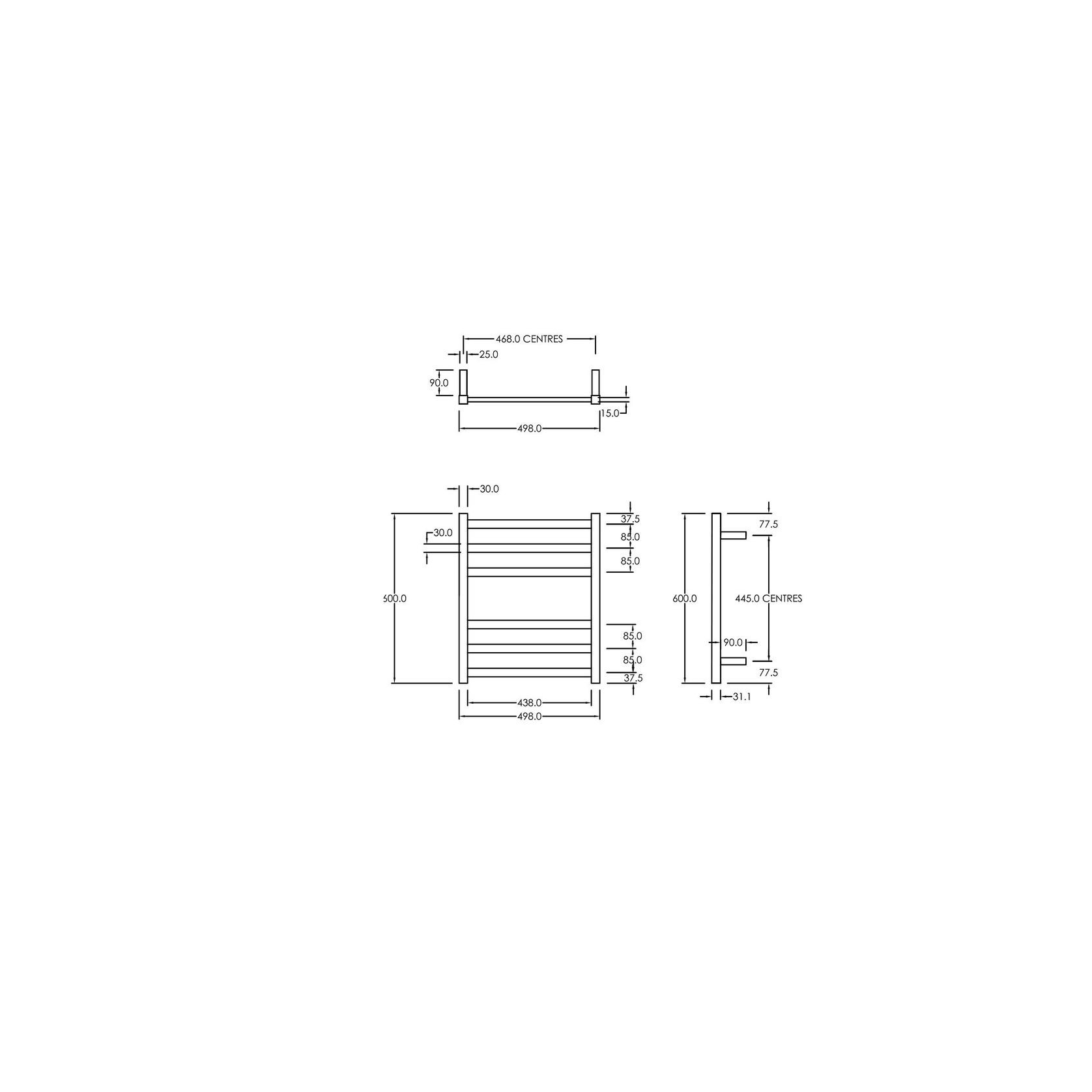 Square Towel Rail 240V 600 x 500mm Chrome gallery detail image
