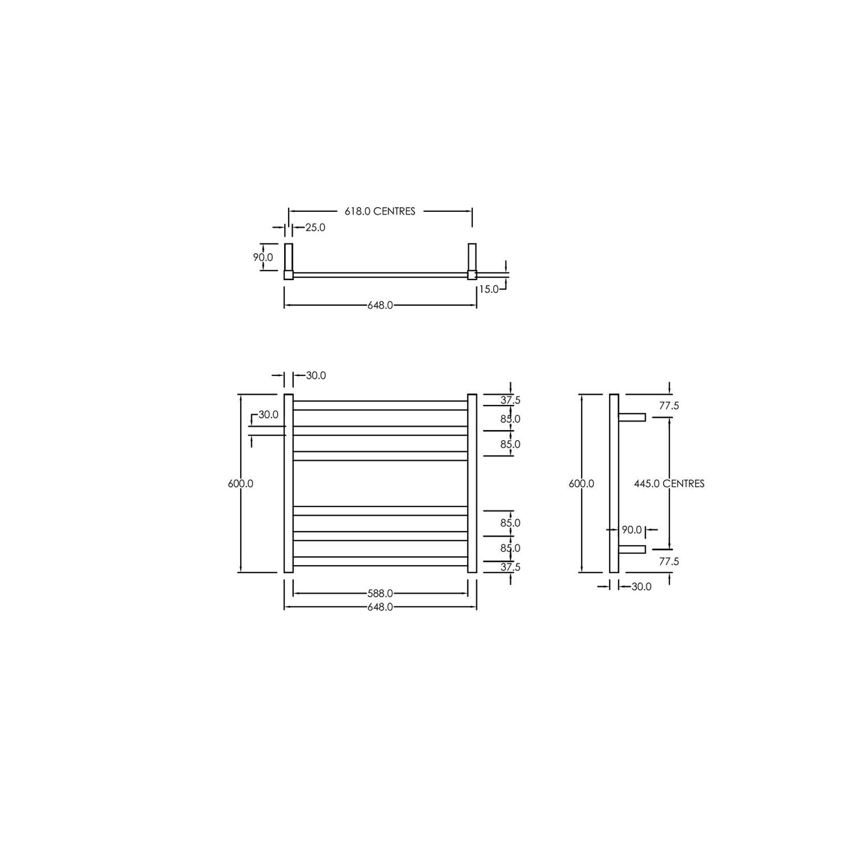 Square Towel Rail 240V 600 x 650mm Gun Metal gallery detail image