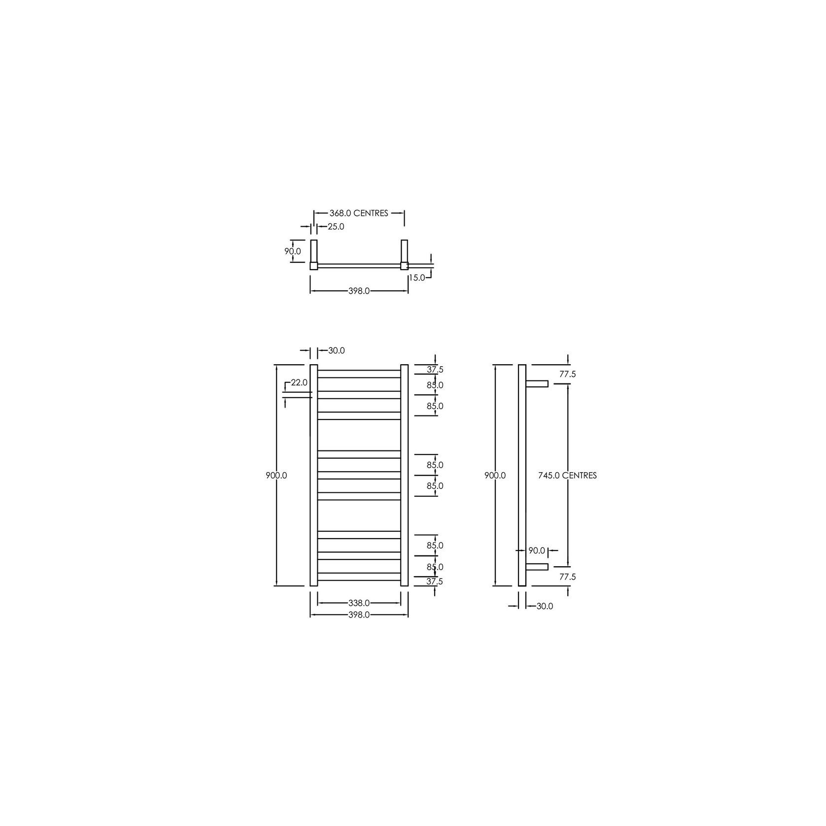 Square Towel Rail 240V 900 x 400mm Chrome gallery detail image