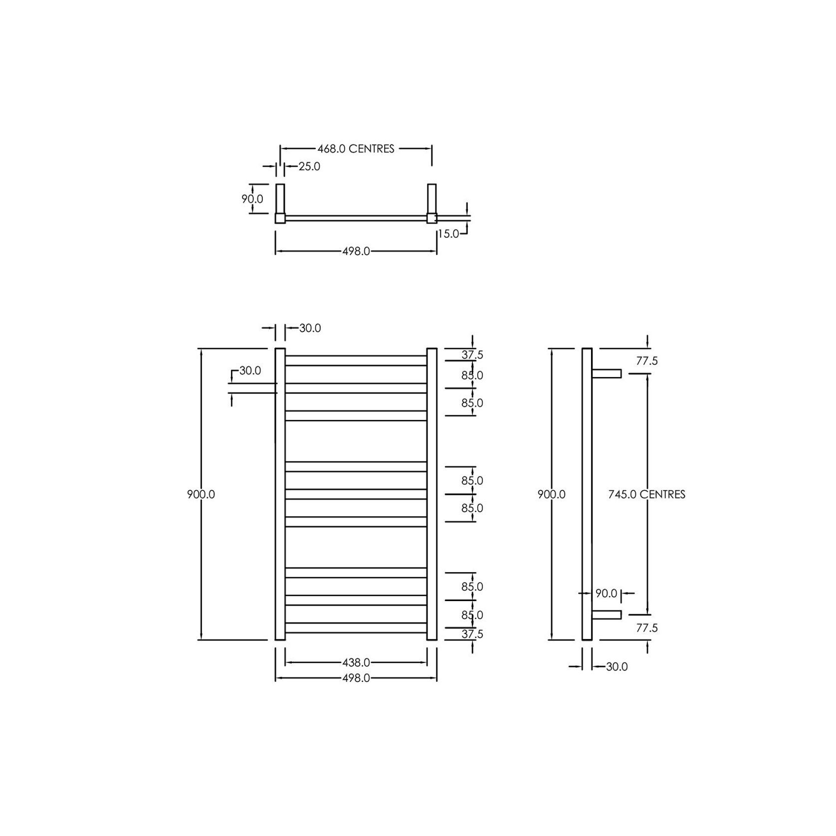 Square Towel Rail 240V 900 x 500mm Chrome gallery detail image