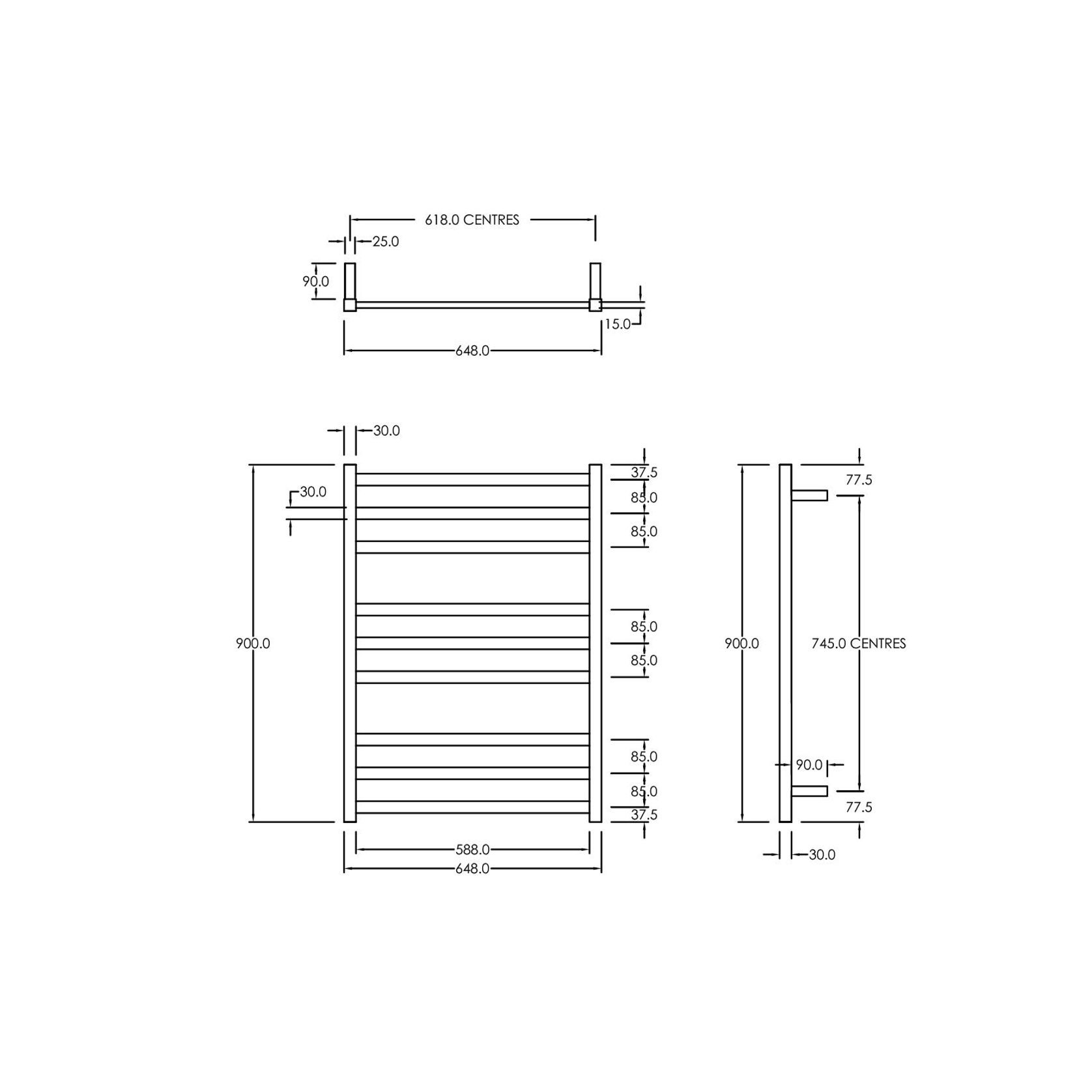 Square Towel Rail 240V 900 x 650mm Brushed Stainless gallery detail image