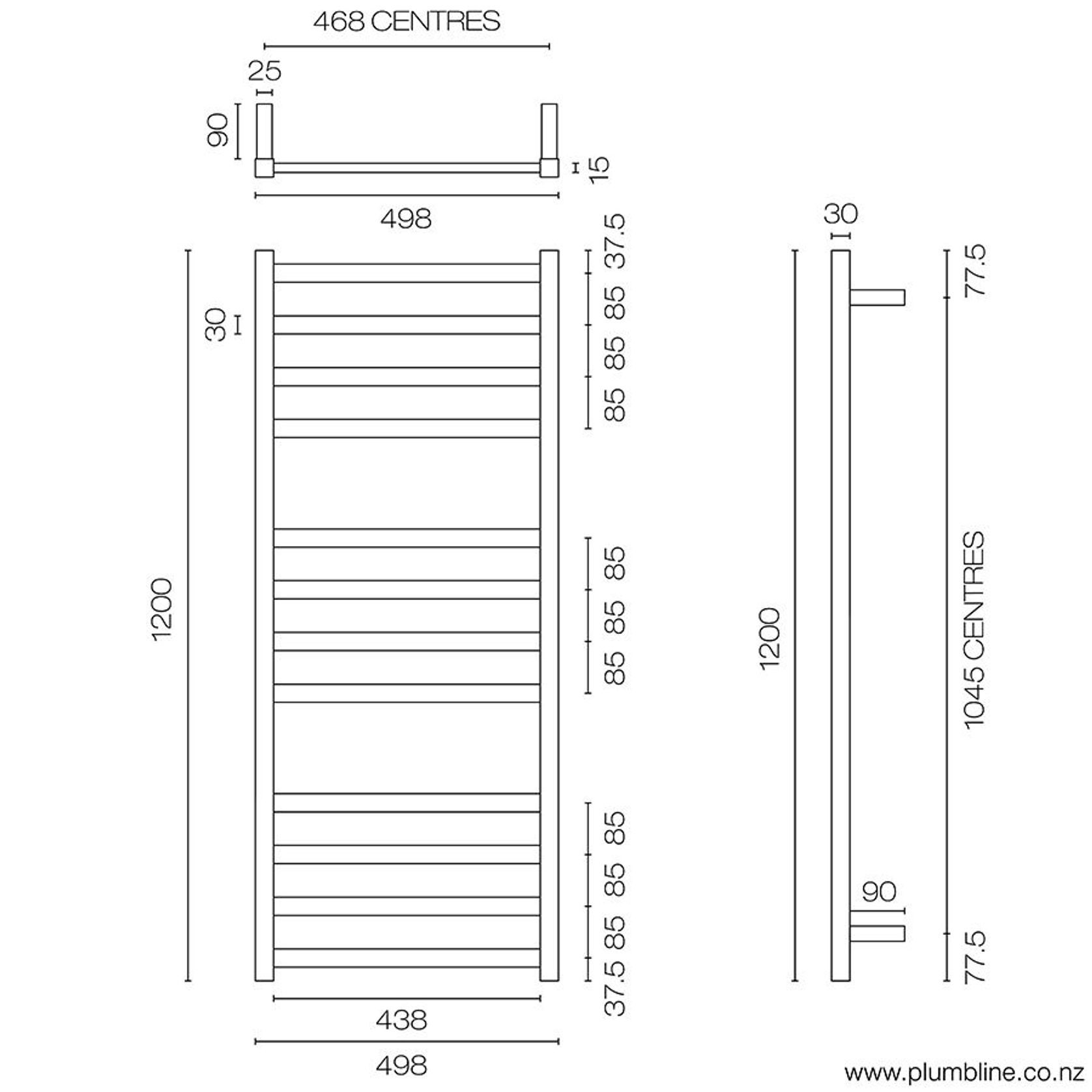 Como 12 Bar Heated Towel Ladder 120 X 50cm gallery detail image