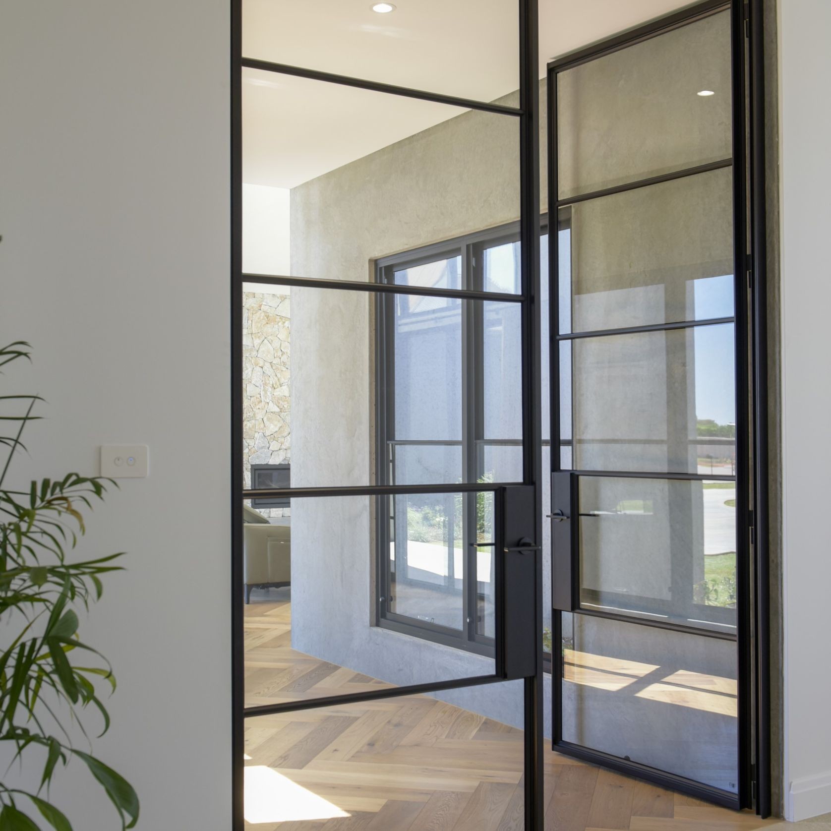 Steel Frame Glass Hinge Doors - Galvanised W40 gallery detail image