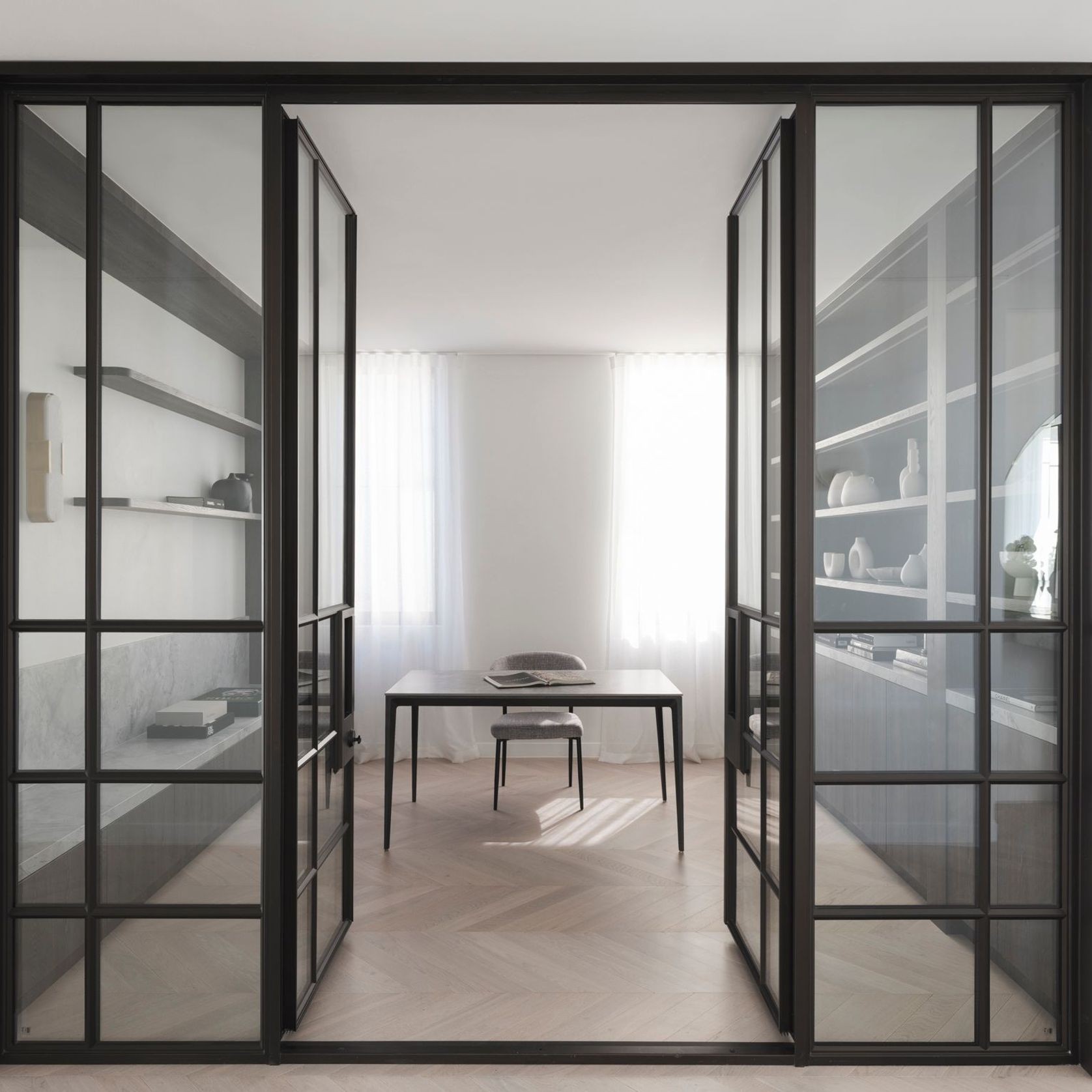 Steel Frame Glass Hinge Doors - Galvanised W40 gallery detail image