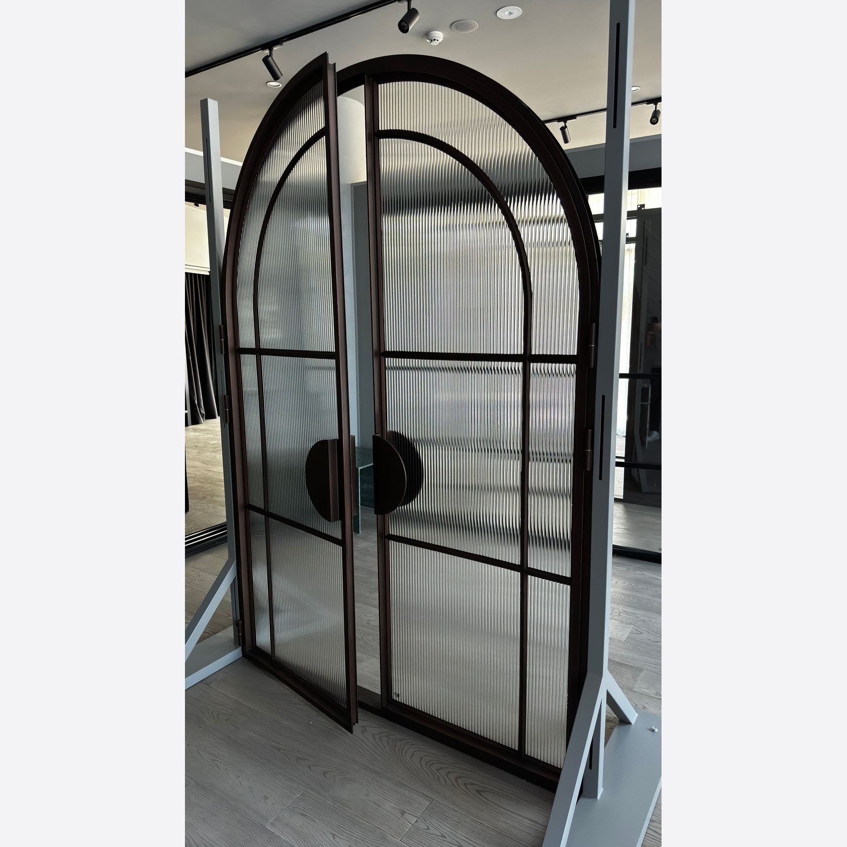 Arch Steel Frame Glass Hinge Doors - Galvanised W40 gallery detail image