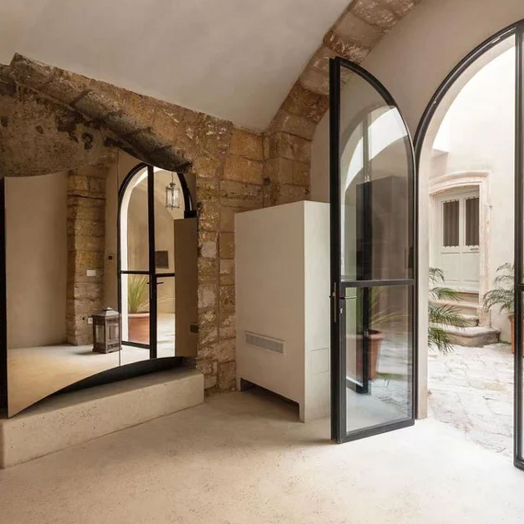 Arch Steel Frame Glass Hinge Doors - Galvanised W40 gallery detail image