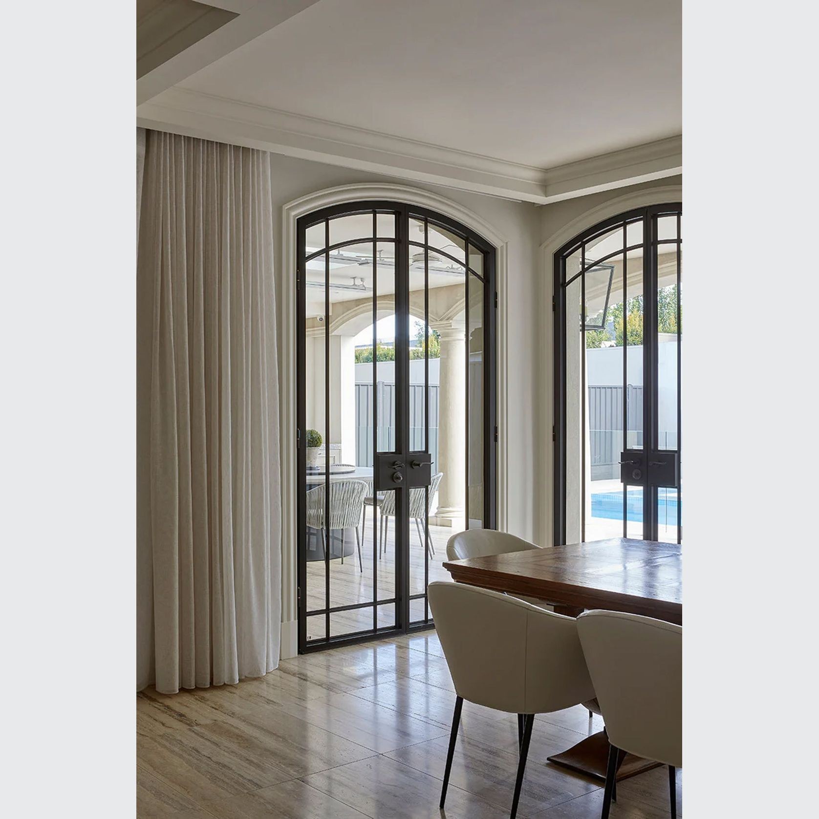 Arch Steel Frame Glass Hinge Doors - Galvanised FPS50 | ArchiPro AU
