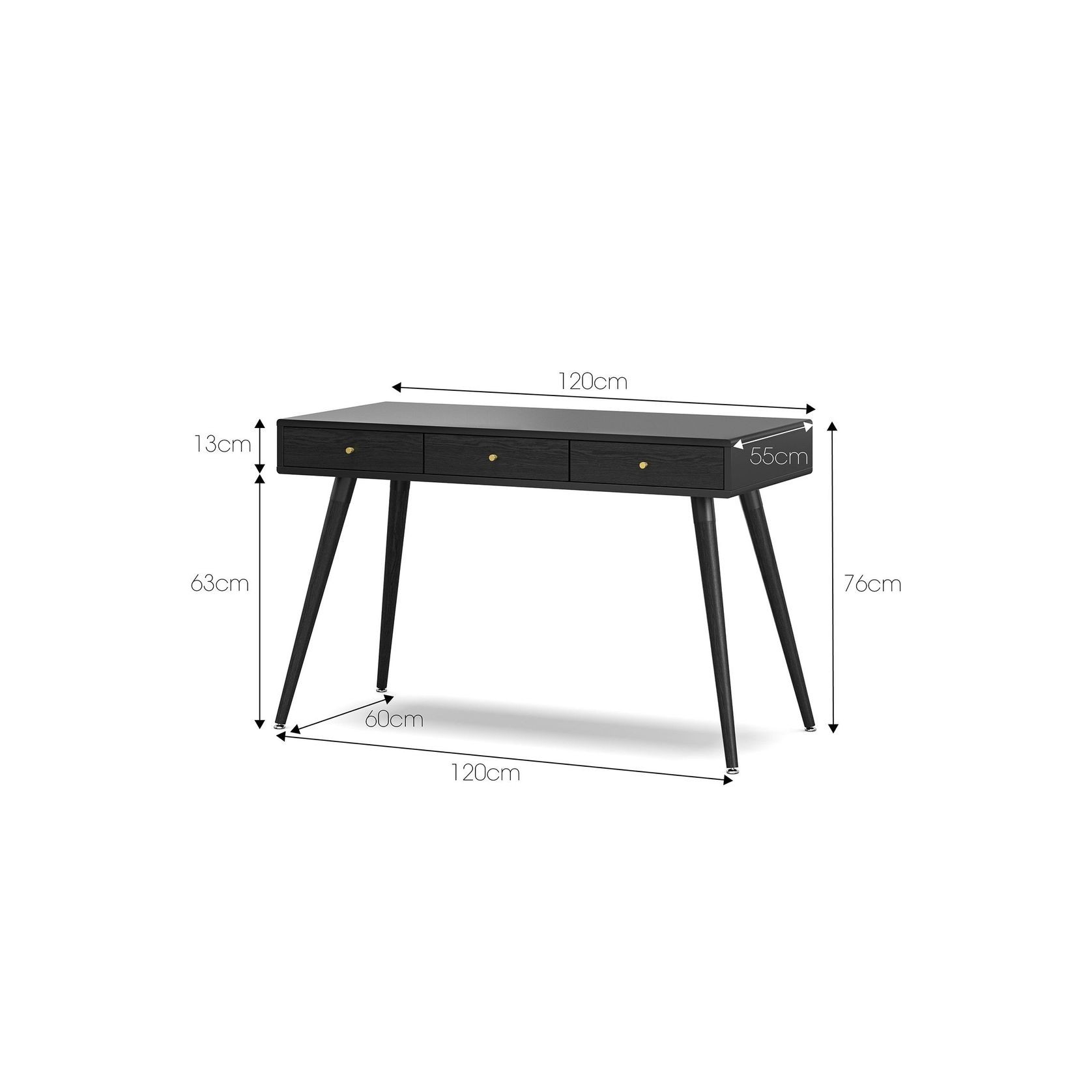 Einar 3 Drawer Office Writing Desk | Black gallery detail image