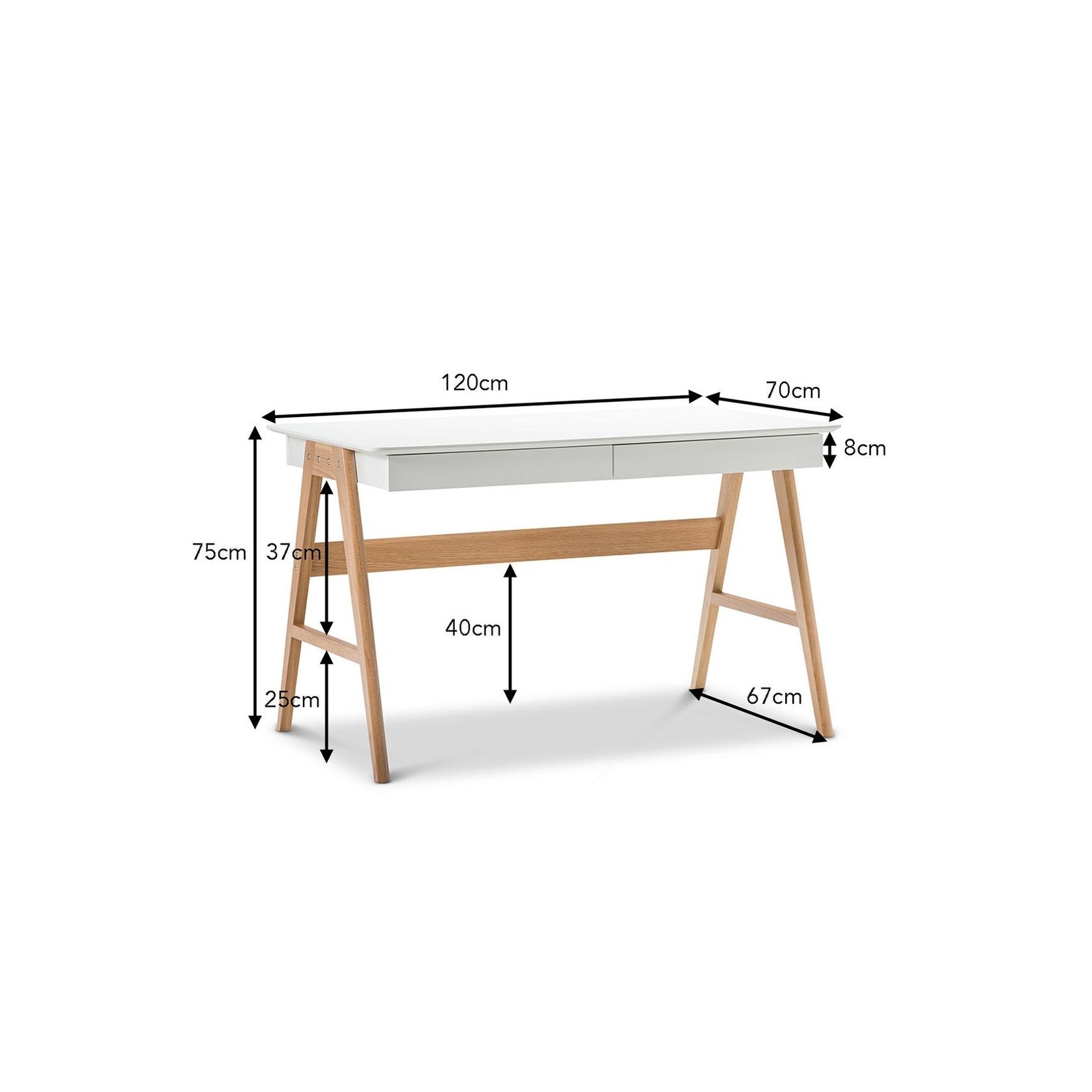 Aleksander 2 Drawer Writing Desk | White Oak gallery detail image