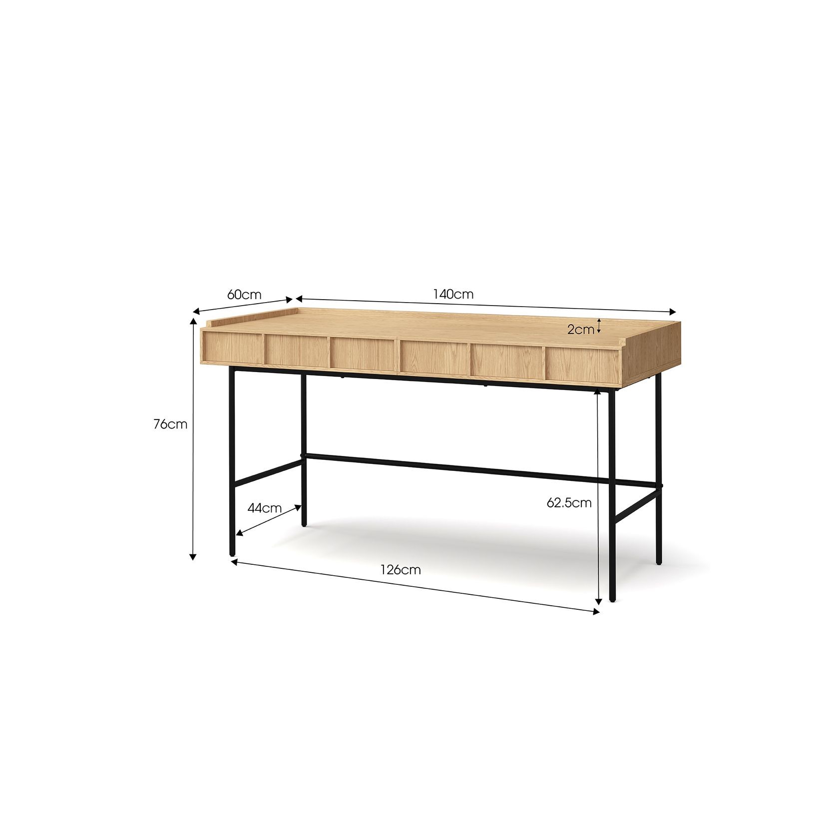 Linea 2 Drawer 140cm Desk Natural Oak | L3 Home gallery detail image