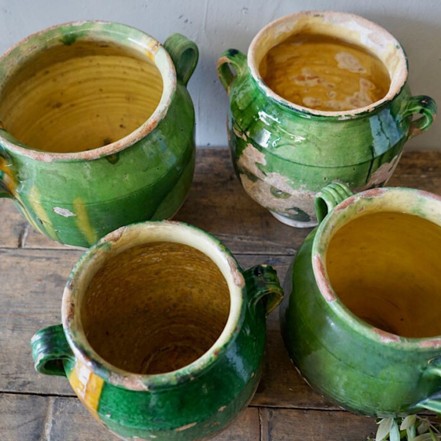 French Antique Green Confit Pots gallery detail image