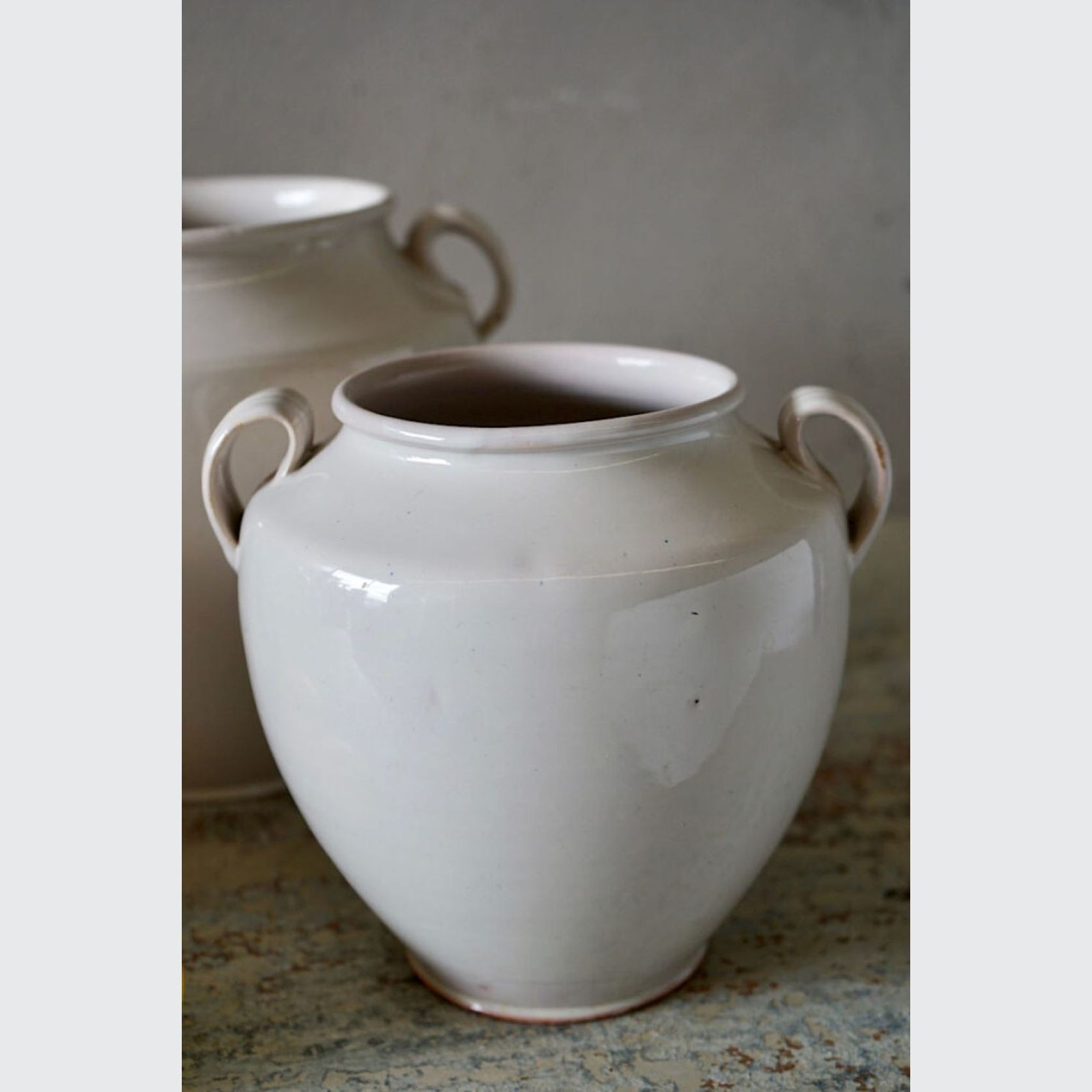 French Antique White Confit Pots gallery detail image