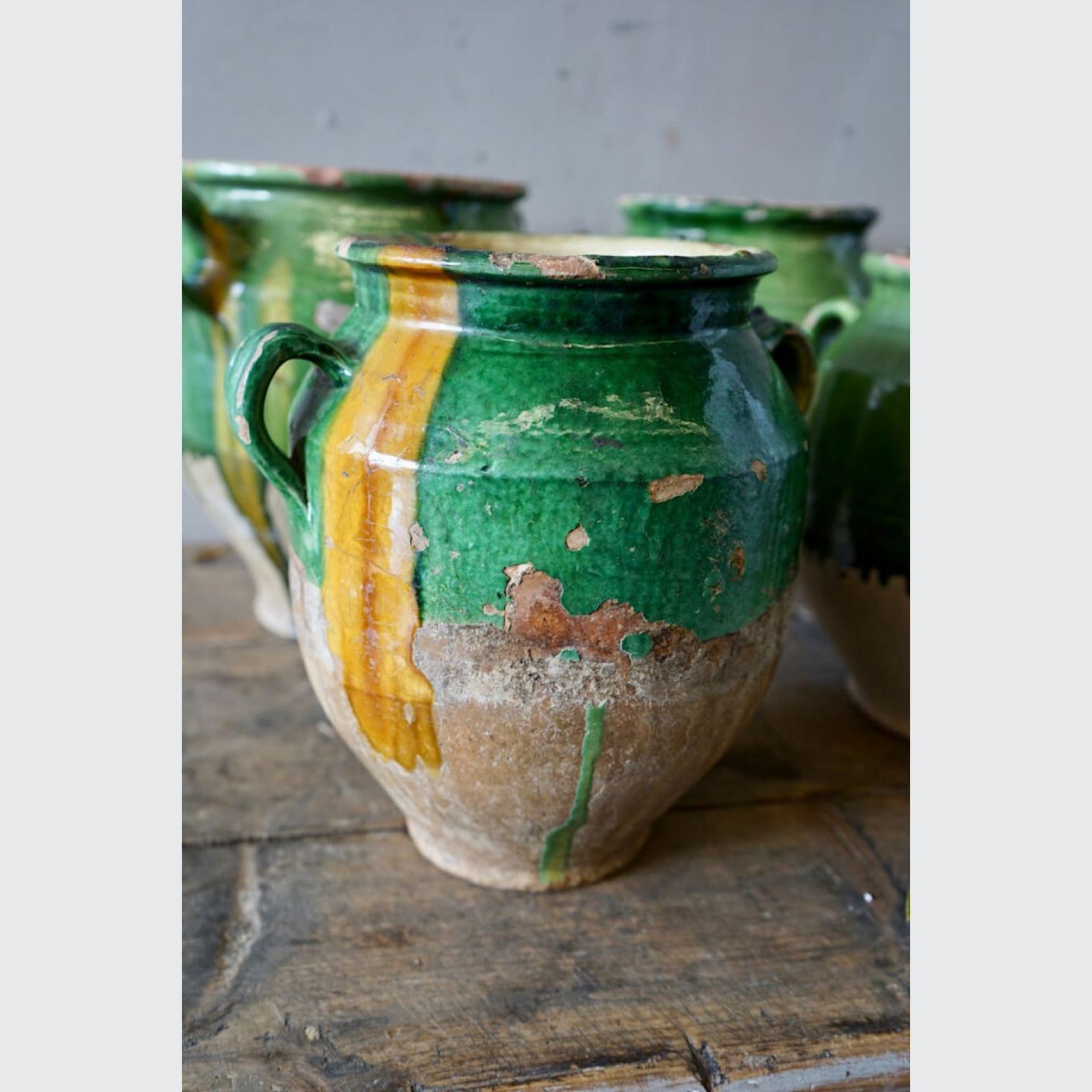 French Antique Green Confit Pots gallery detail image