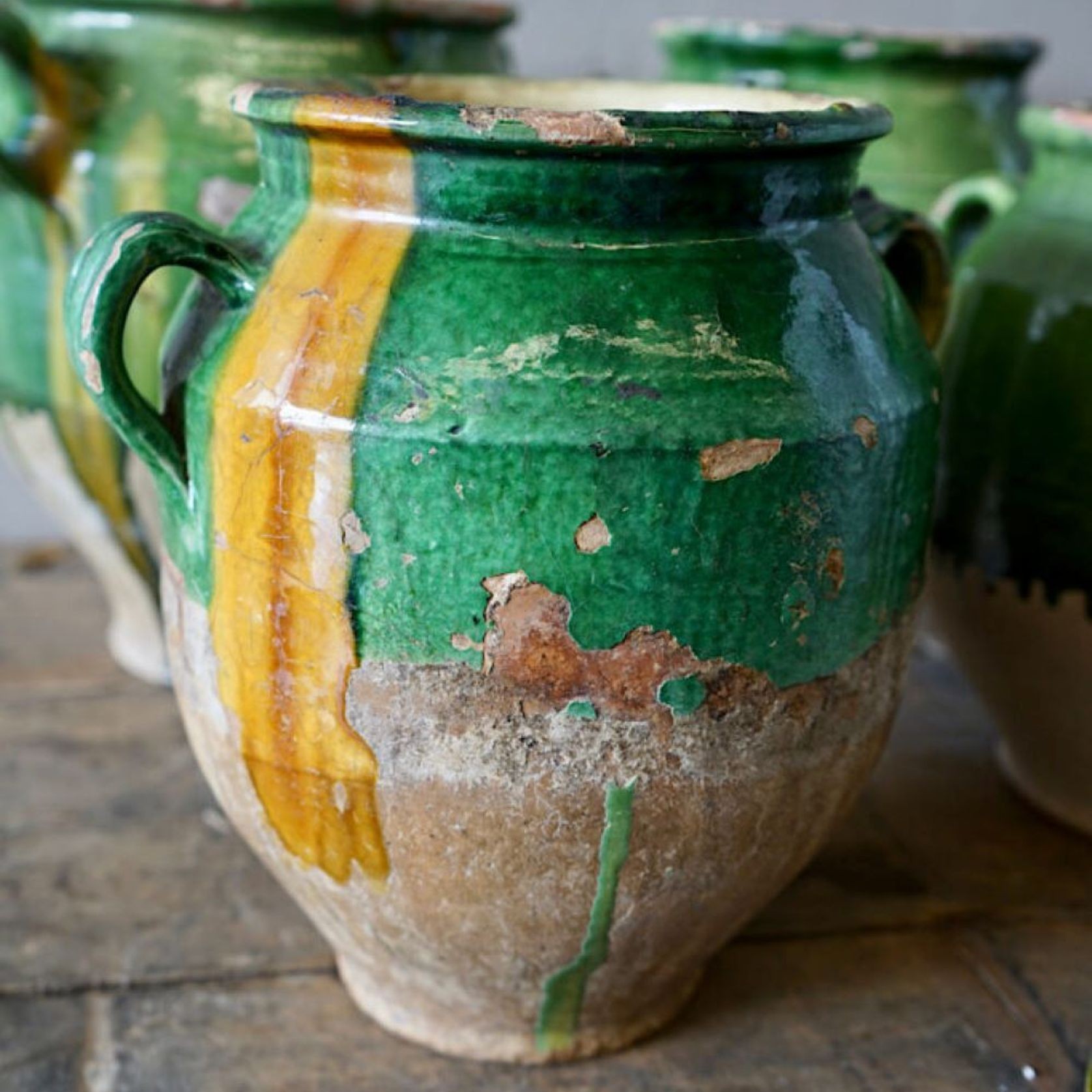 French Antique Green Confit Pots gallery detail image