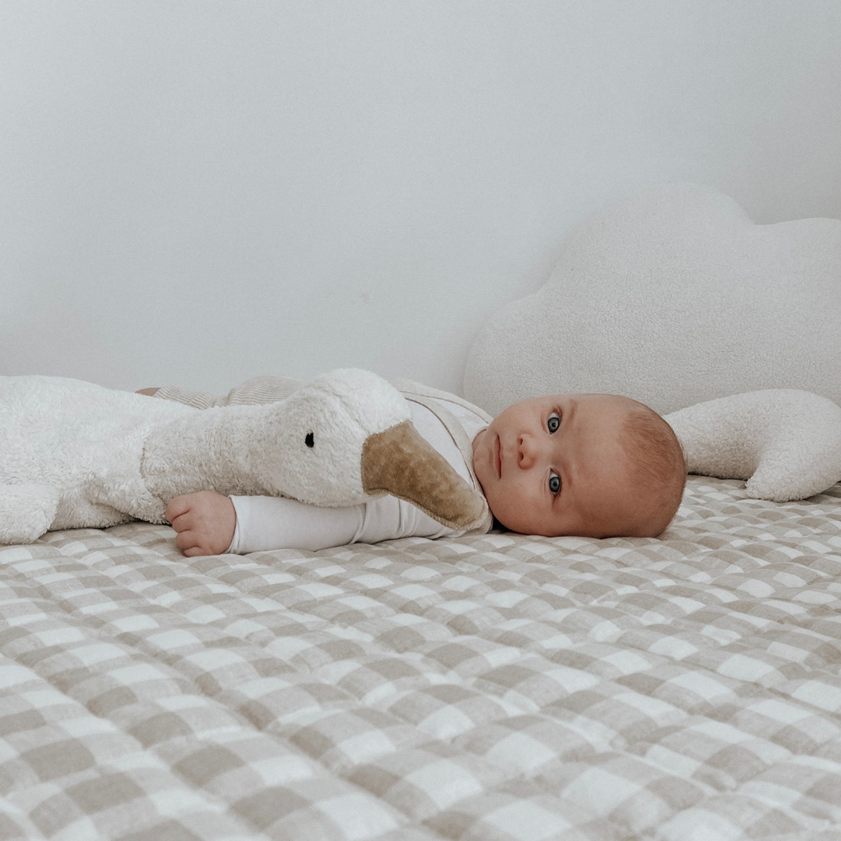 100% French Flax Linen Playmat- Natural Gingham gallery detail image